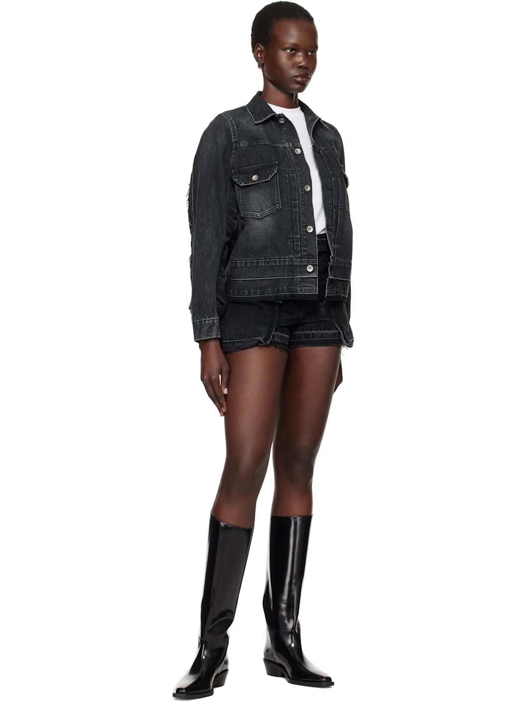 Black Belted Denim Shorts - 4