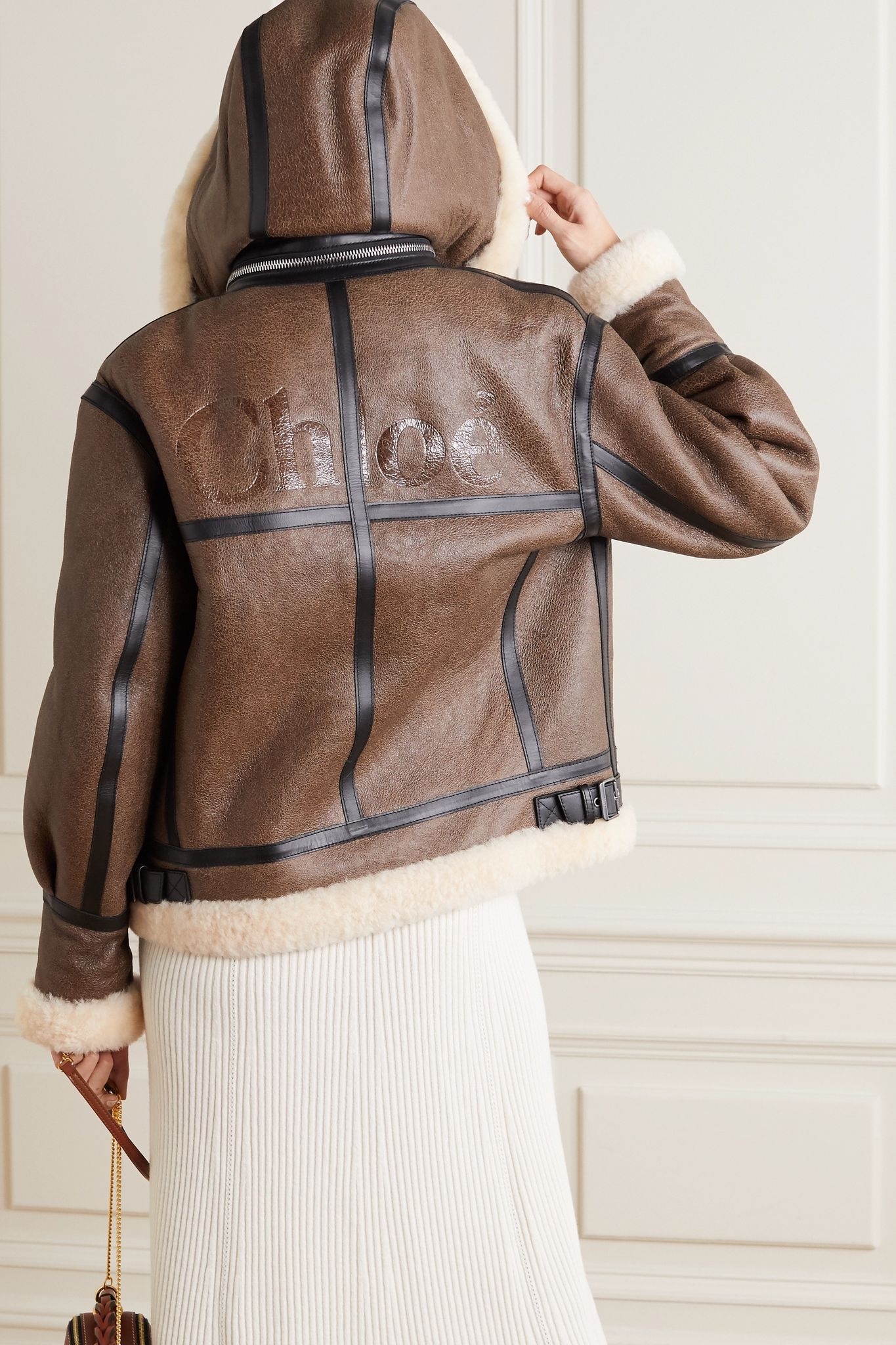 Hooded leather-trimmed shearling jacket - 5