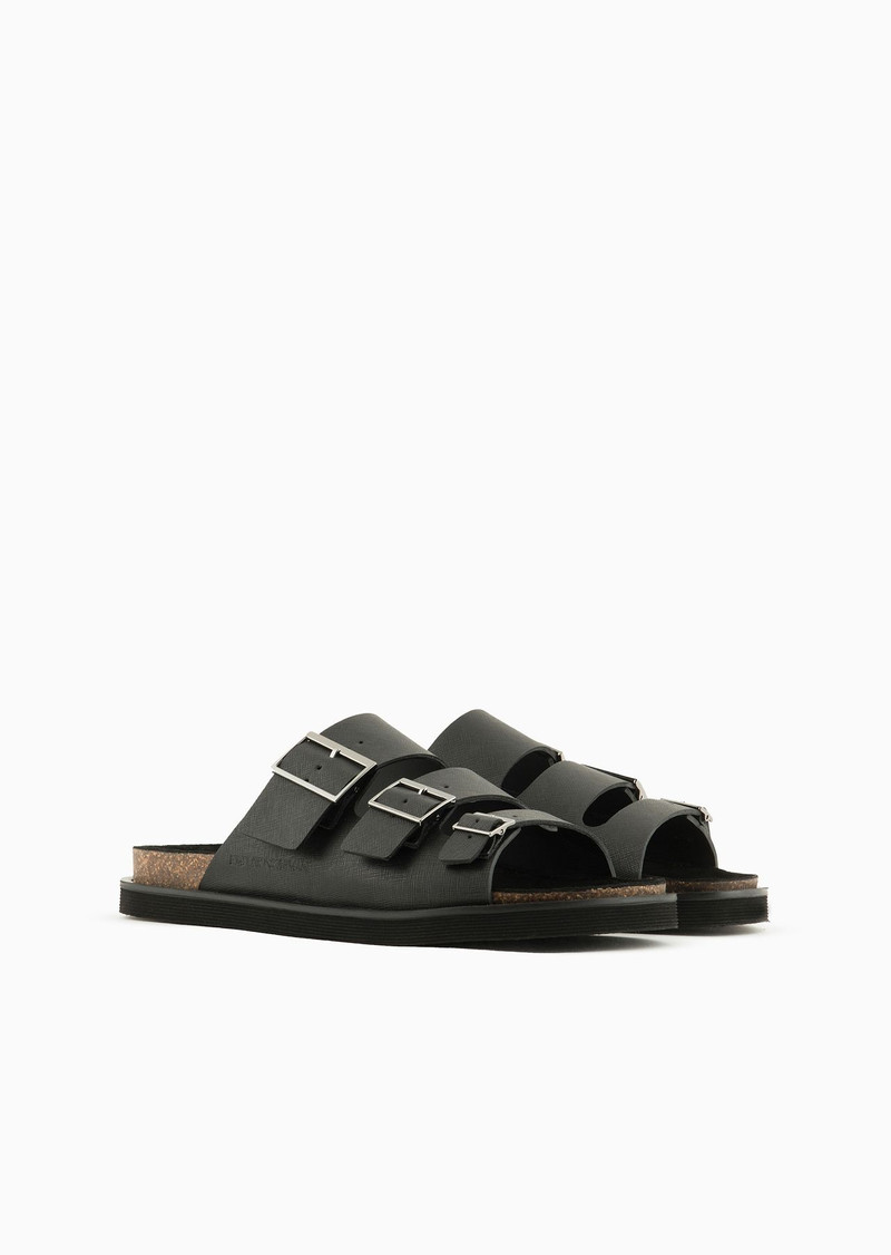 Saffiano leather sandals with three bands 2