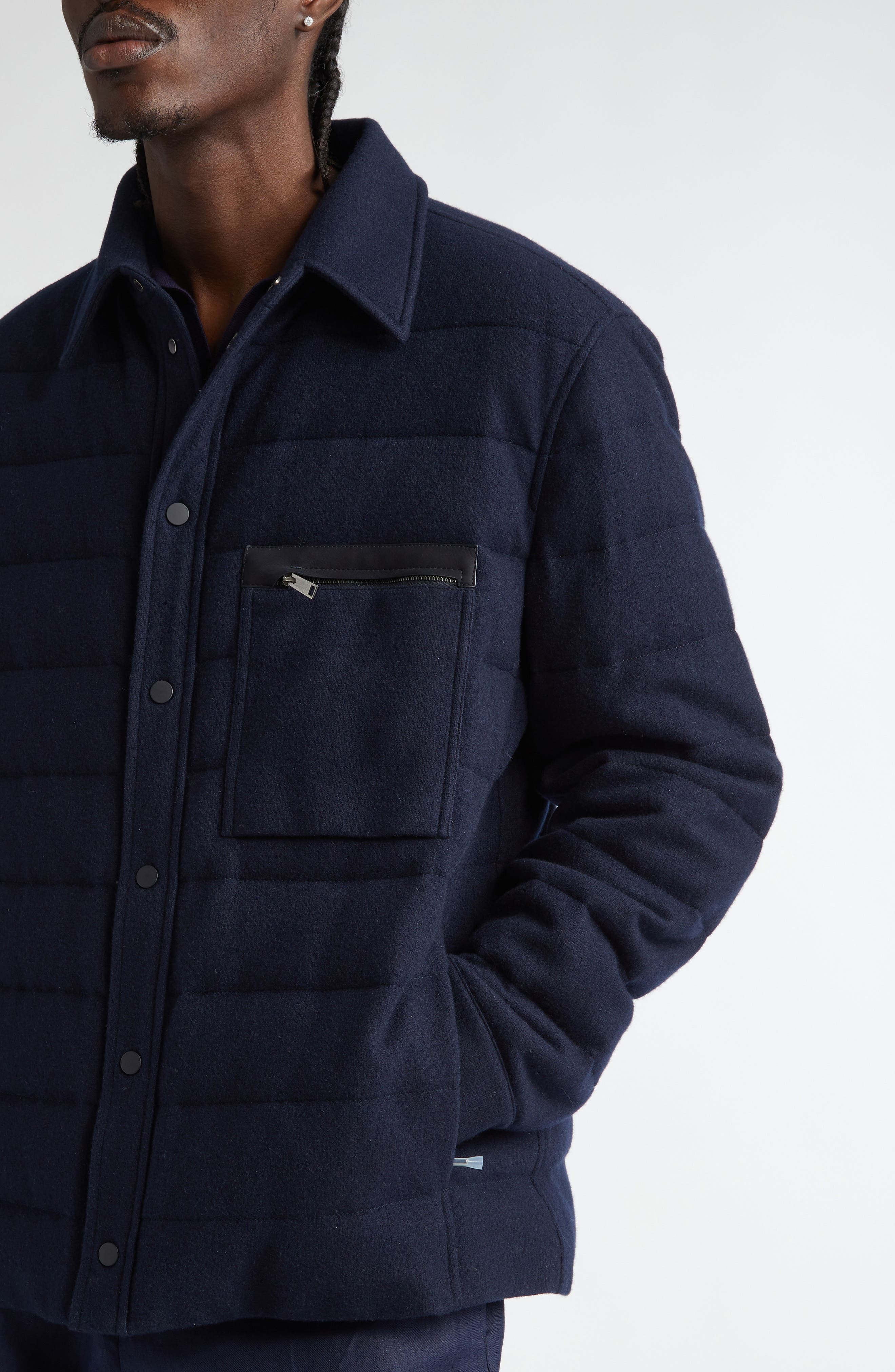ZEGNA Oasi Quilted Water Repellent Cashmere Down Shirt Jacket in Navy at Nordstrom - 4
