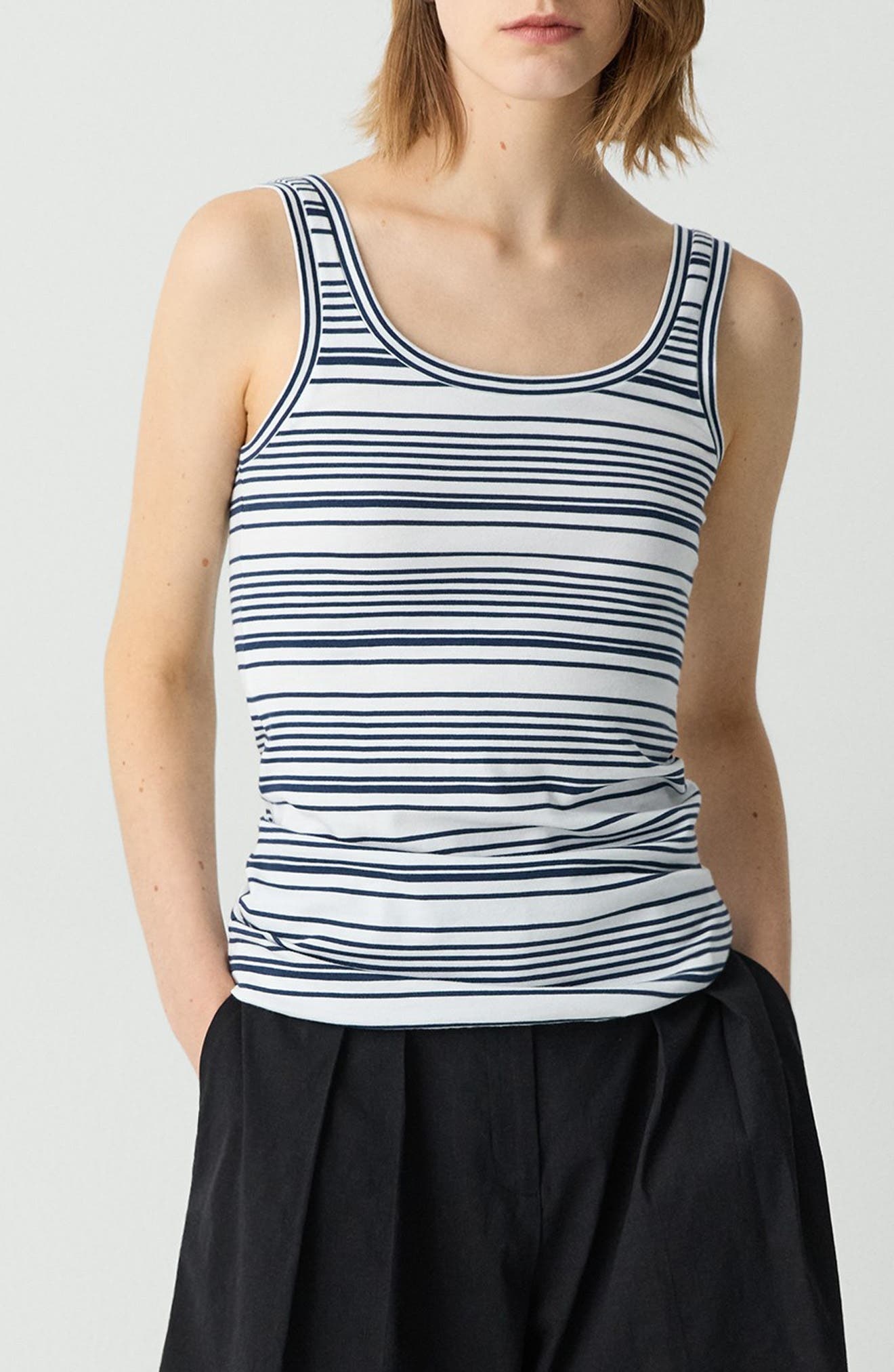 Theory Bram Stripe Pima Cotton Tank in Navy Multi at Nordstrom - 1