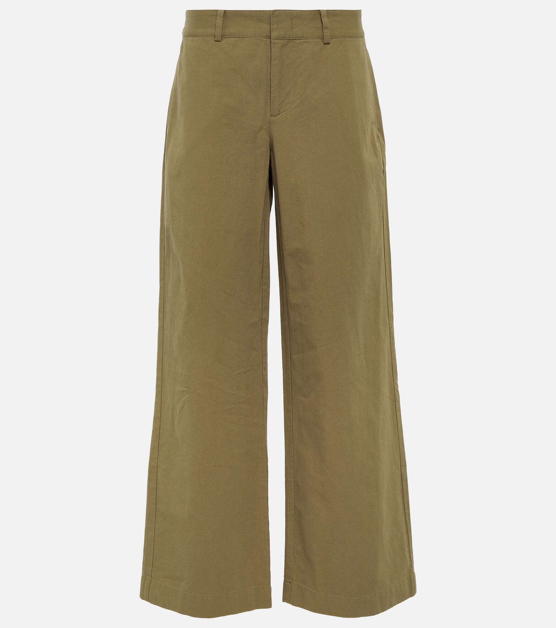 High-rise cotton twill wide-leg pants - 1