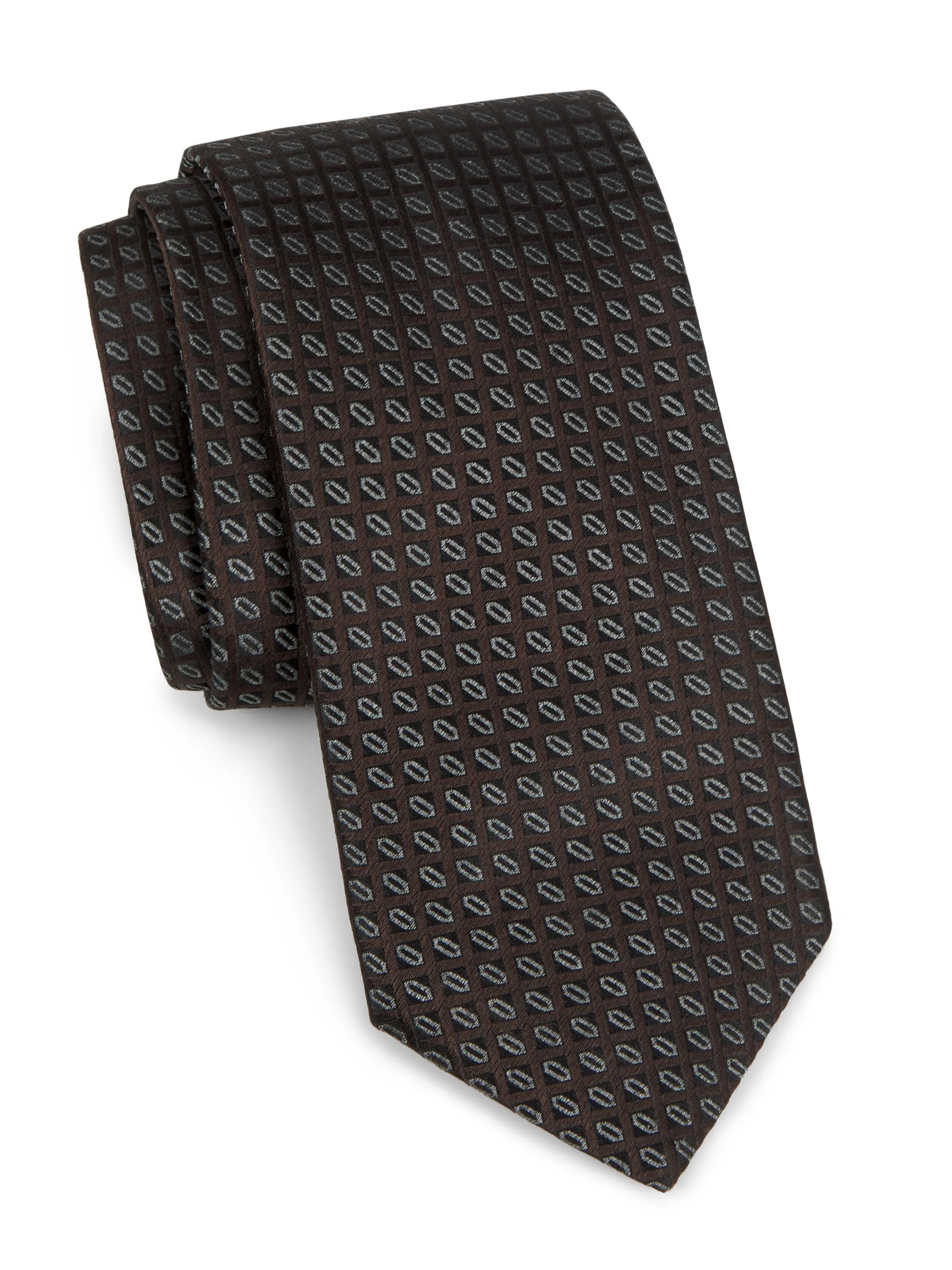 Men's Geometric Silk Tie - Brown - 1