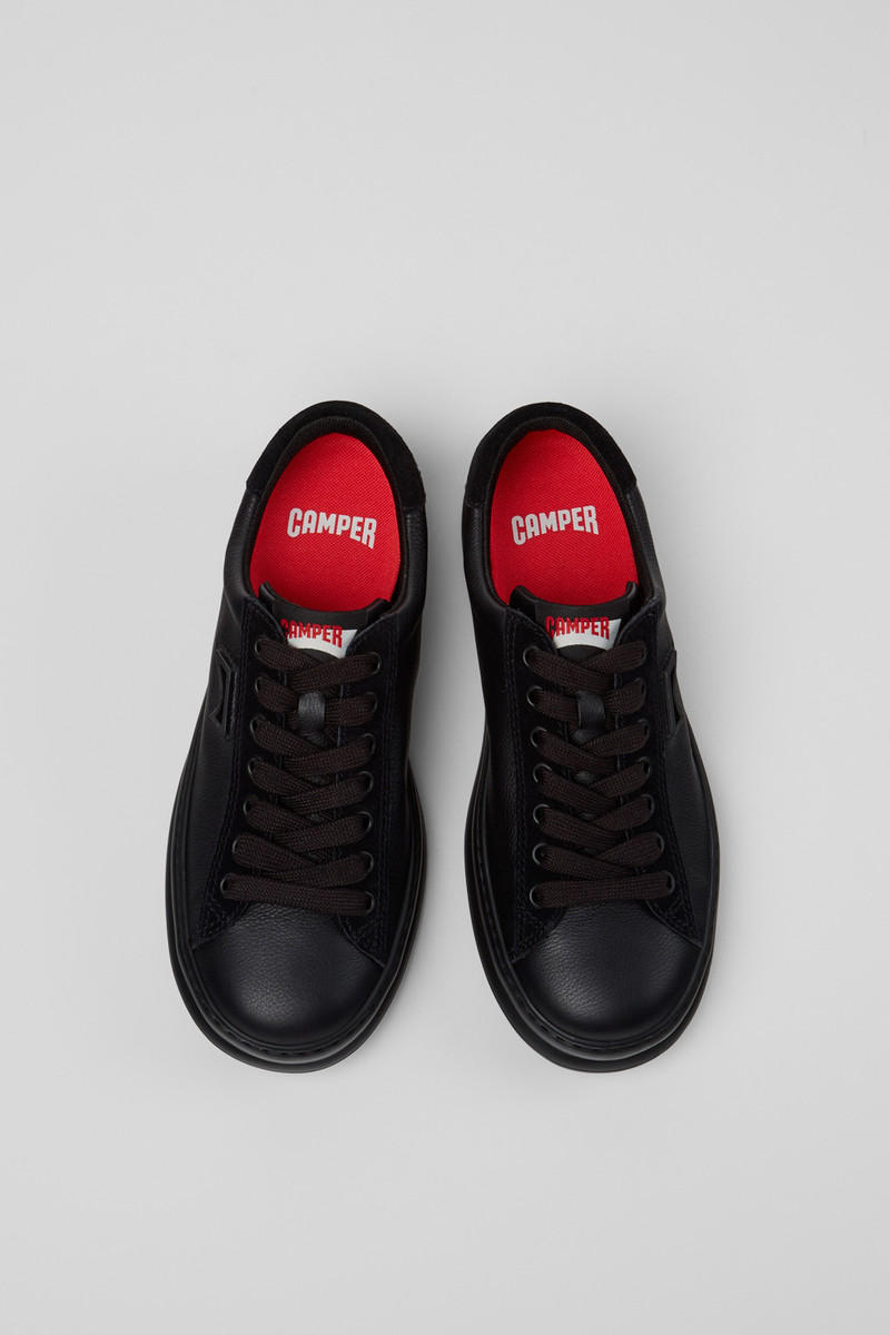 Black Leather and Nubuck Sneakers for Women. 4