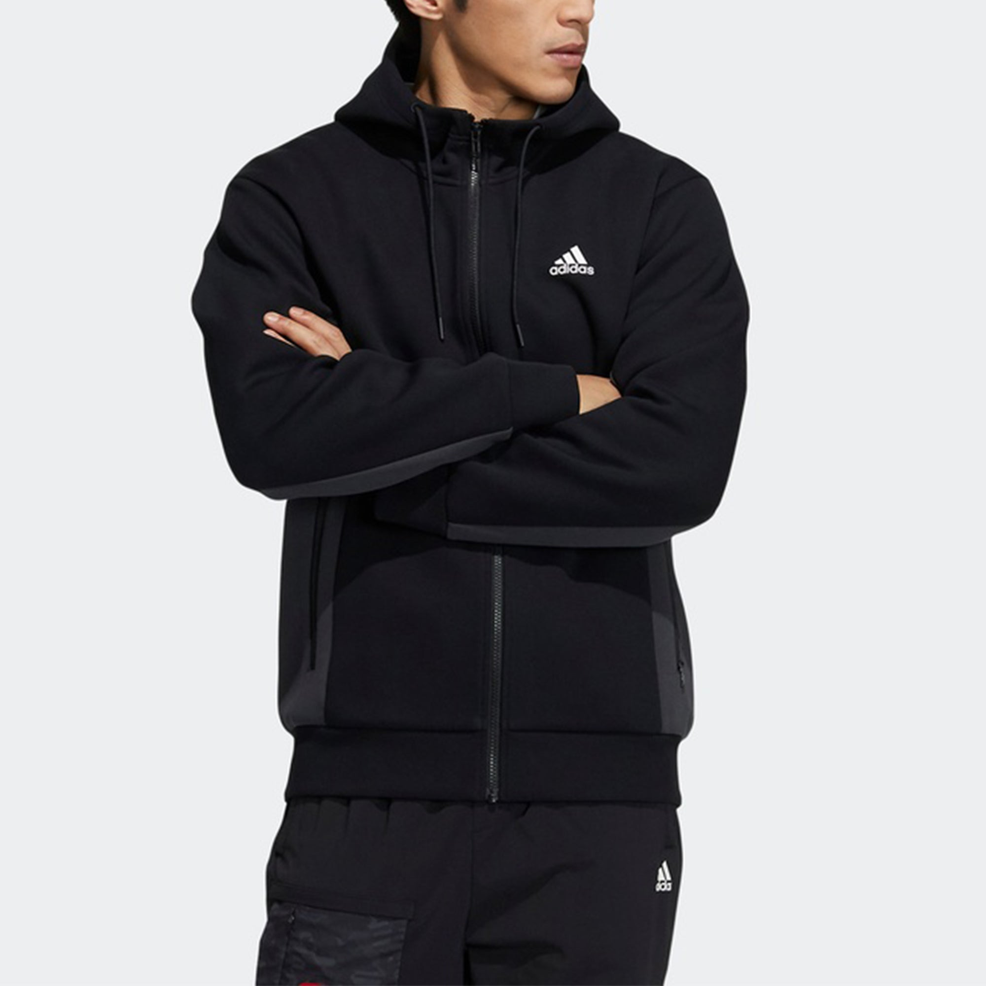 adidas St Kn Spcr Jkt Contrasting Colors Pocket Knit Sports hooded Logo Jacket Black H39239 - 3