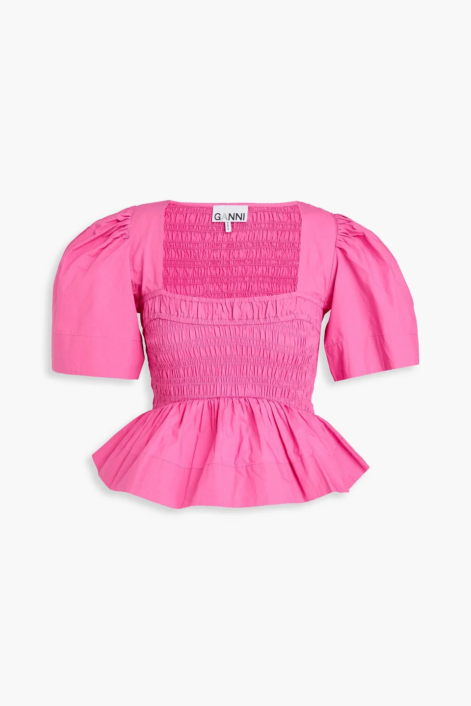 Shirred cotton-poplin peplum top - 1