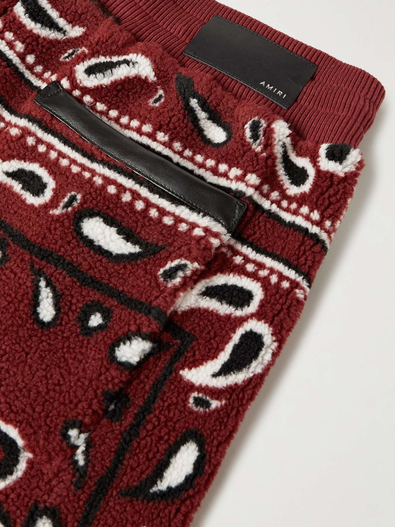 Wide-Leg Leather-Trimmed Bandana-Print Fleece Drawstring Shorts 5