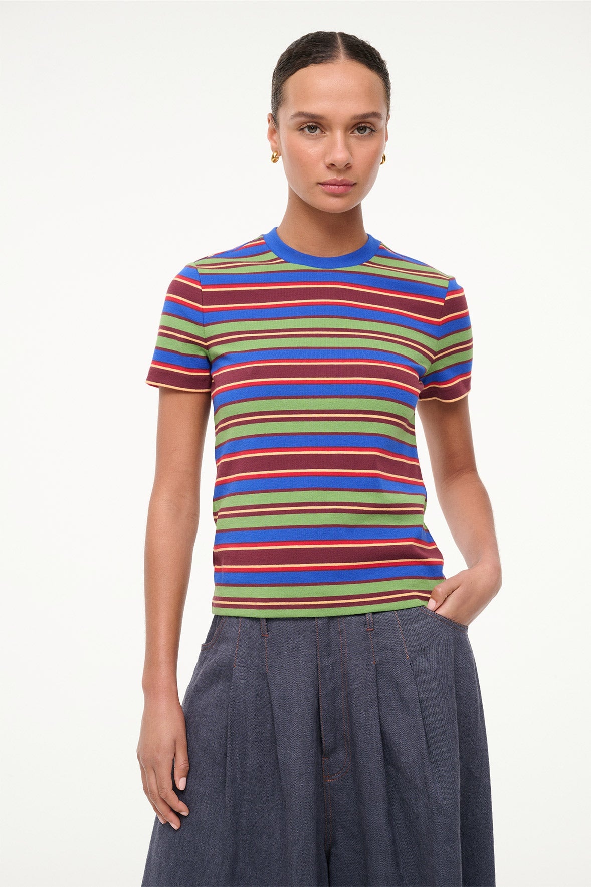 STAUD WEEKEND CREW TEE SPECTRUM STRIPE - 3