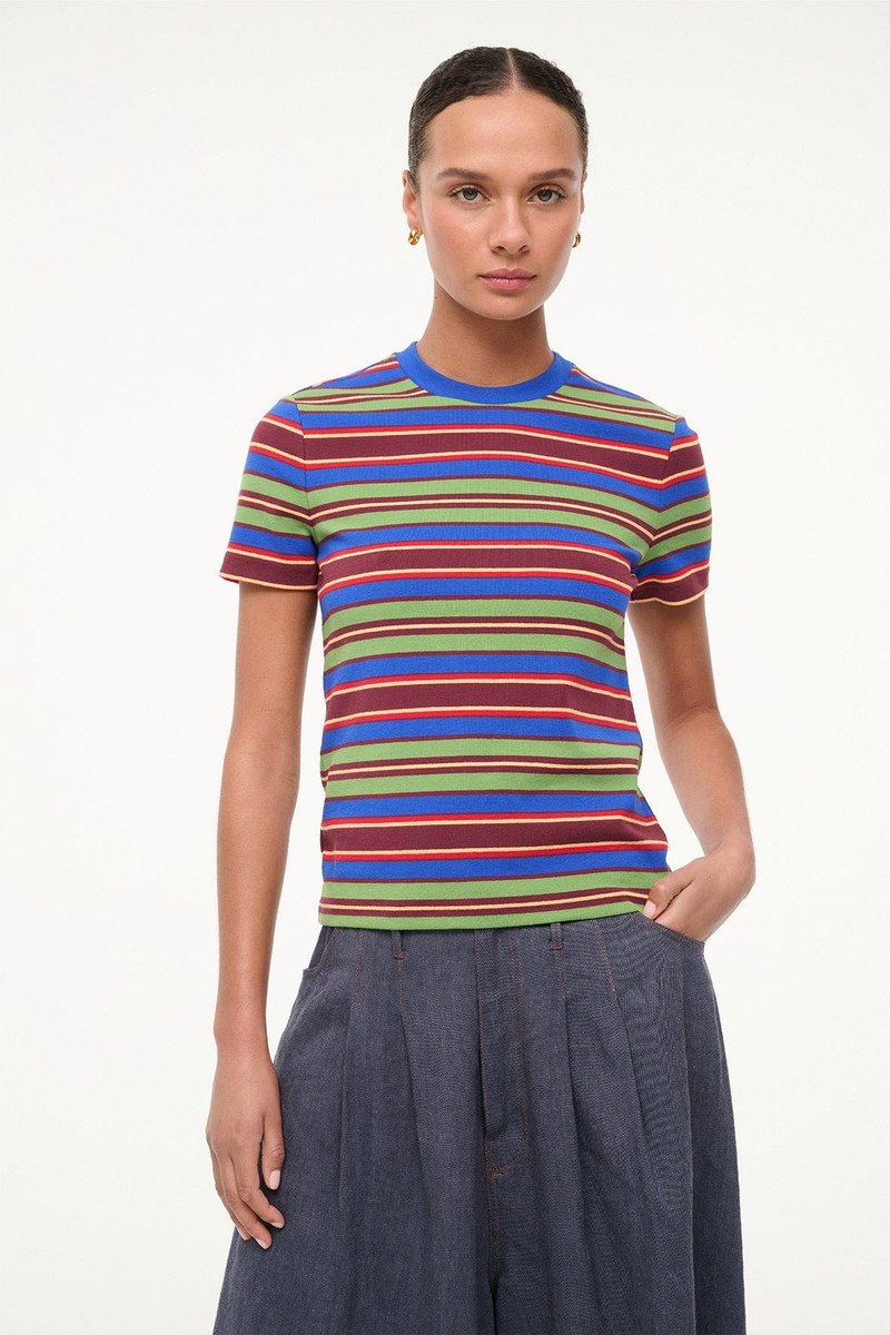 STAUD WEEKEND CREW TEE SPECTRUM STRIPE 3