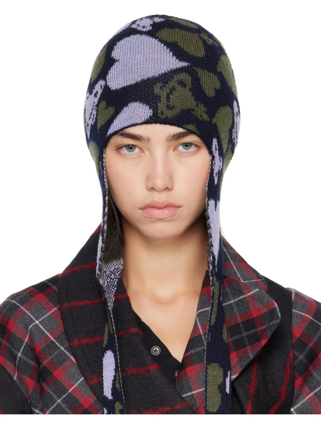 Khaki & Purple Ear Flap Beanie - 1