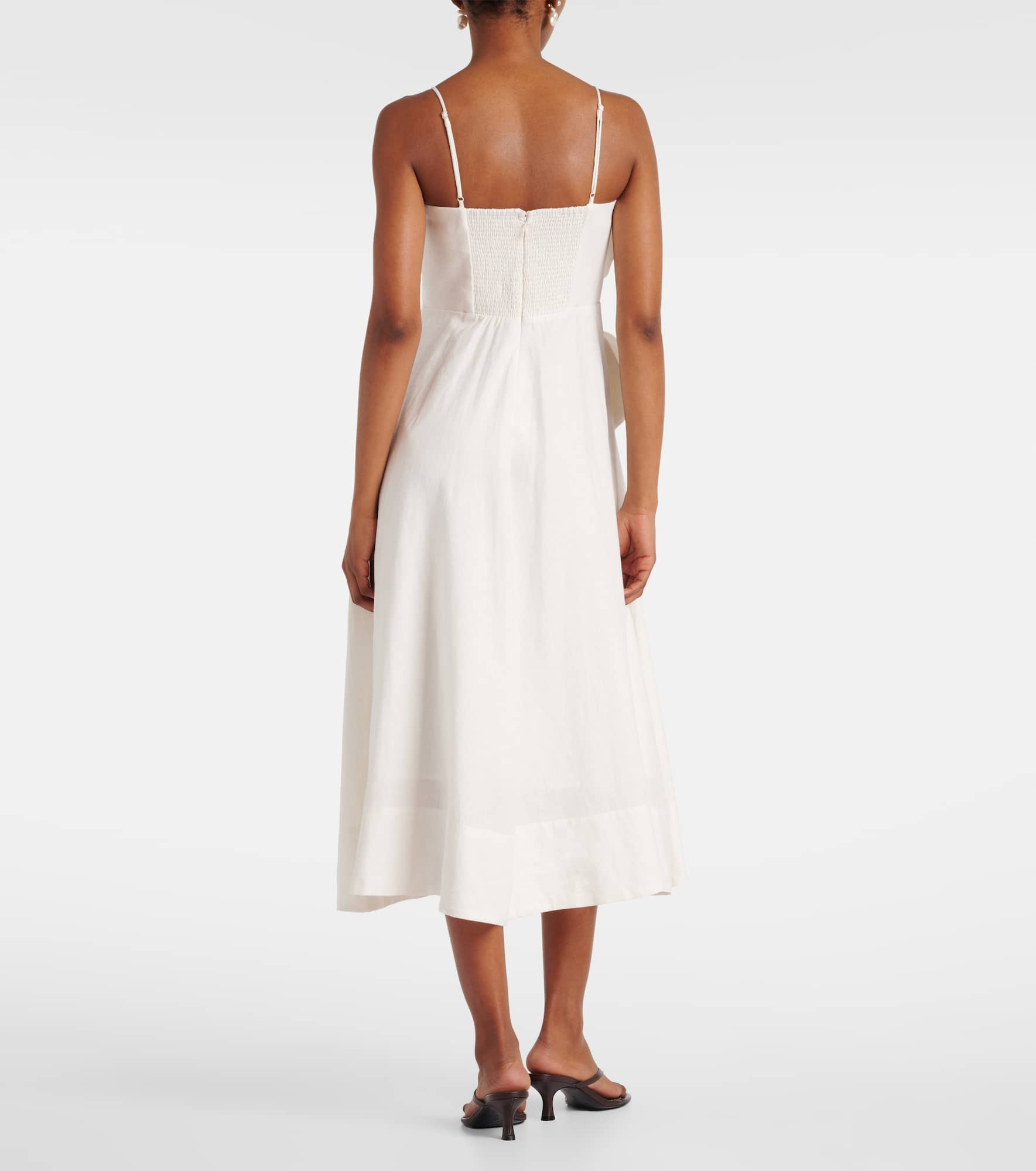 Floral-appliqué linen-blend midi dress - 3