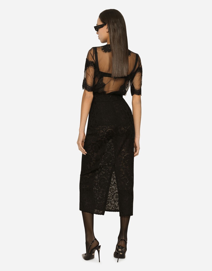 Lace-stitch calf-length skirt - 3