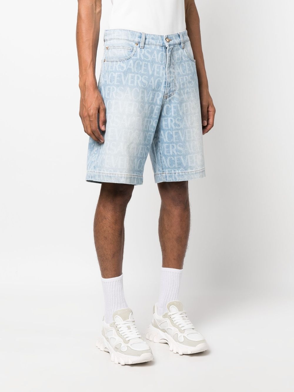 logo-print denim shorts - 3