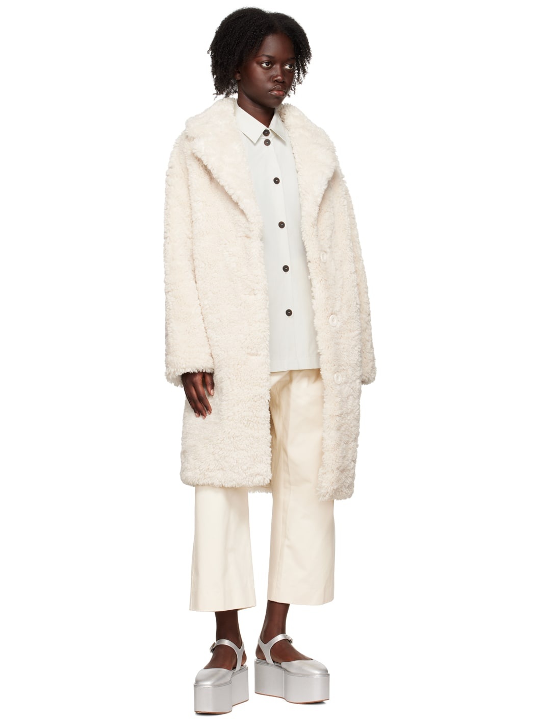 Off white faux fur coat hotsell