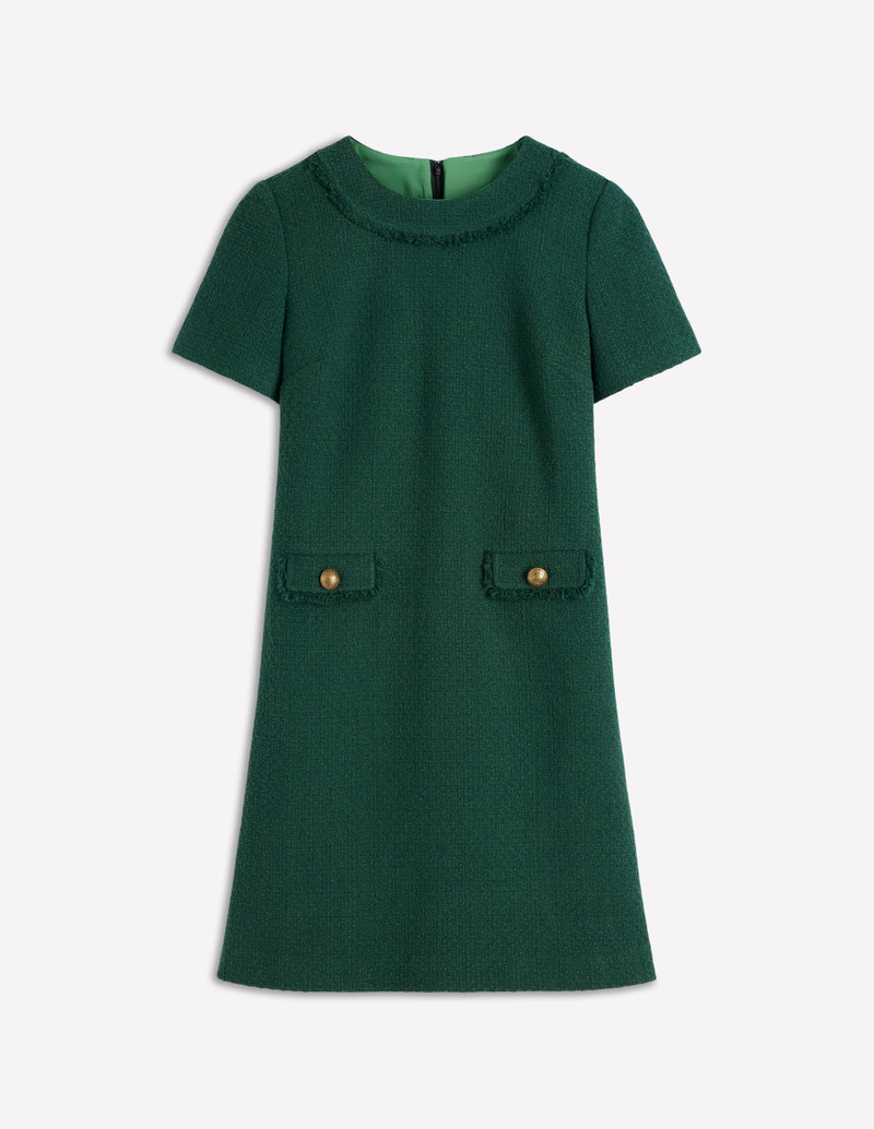 Evita Cotton Shift Dress-Dark Green 1