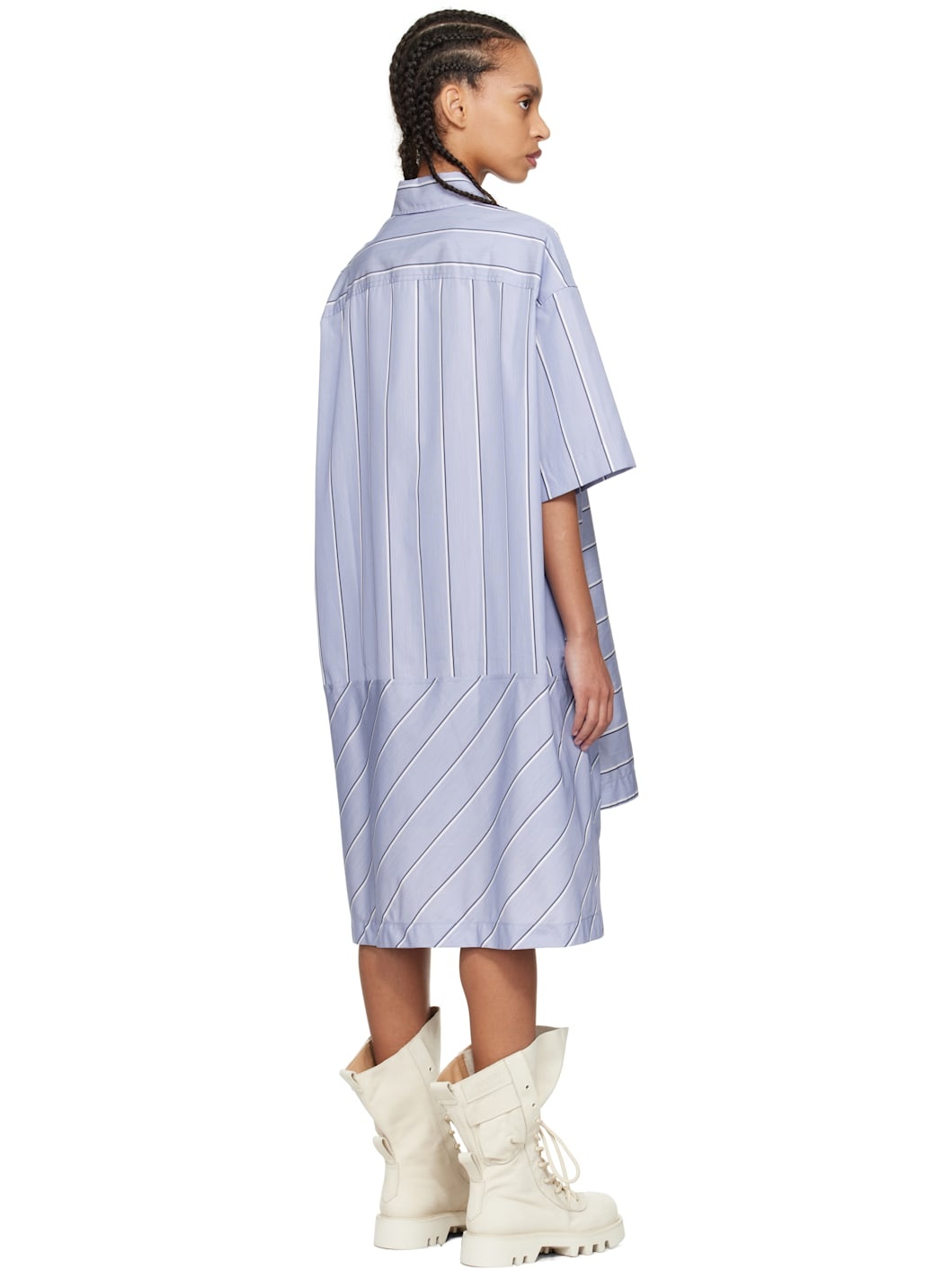Blue Stepped Hem Shirt Minidress - 3