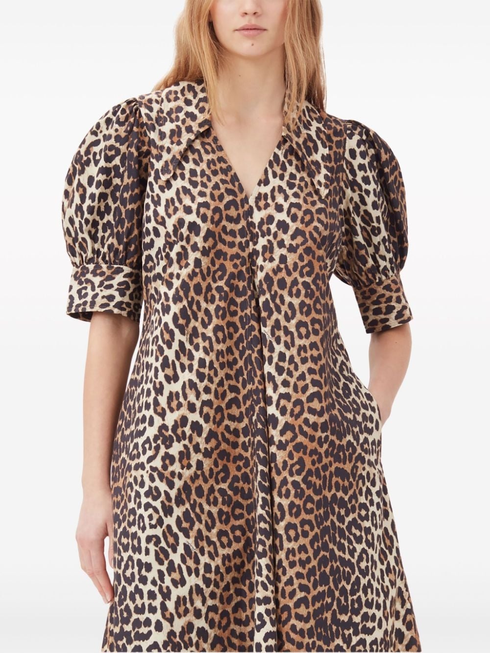 leopard-print organic cotton midi dress - 5
