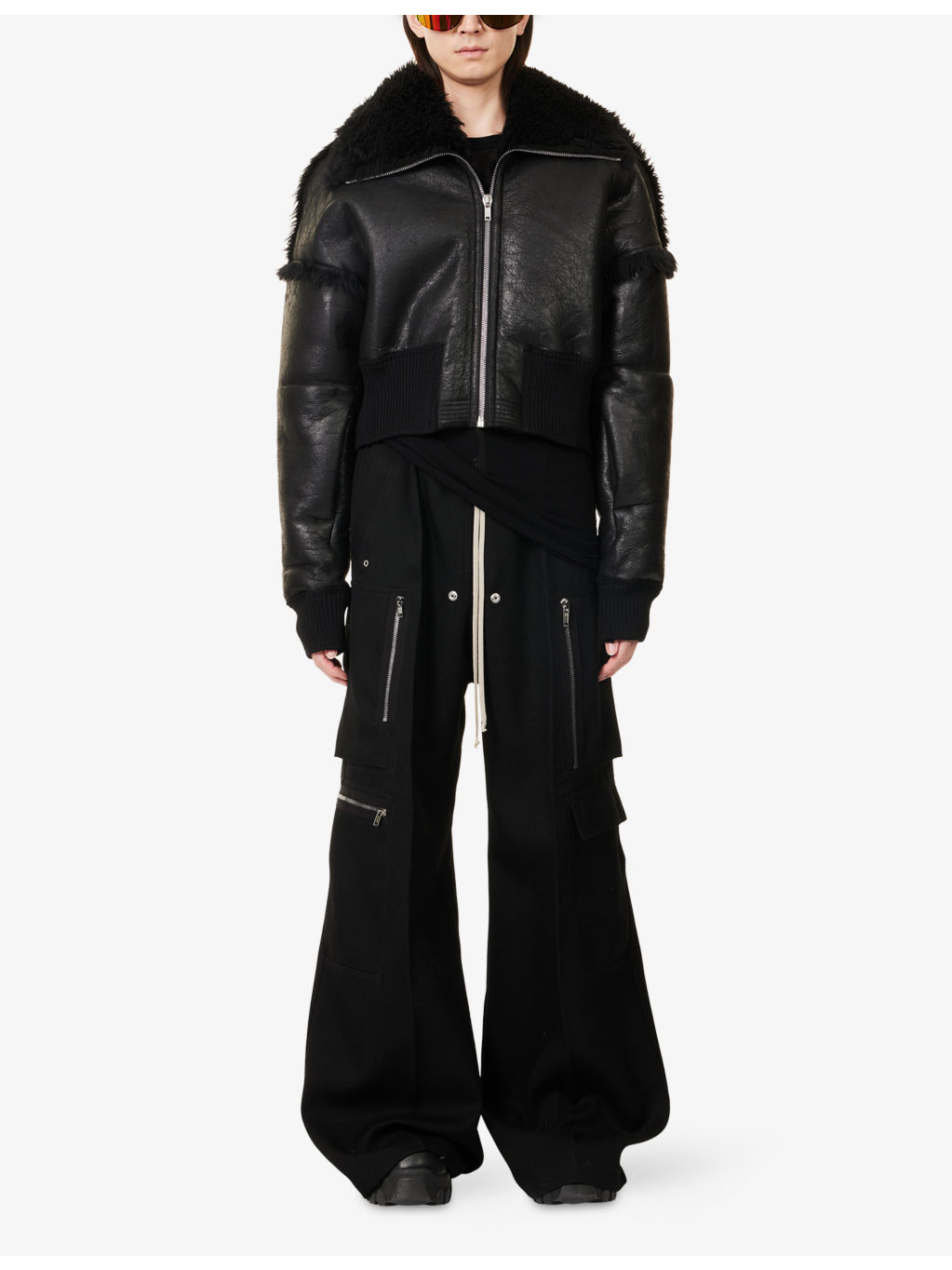 Flight Cropped Leather Shearling Jacket - 2