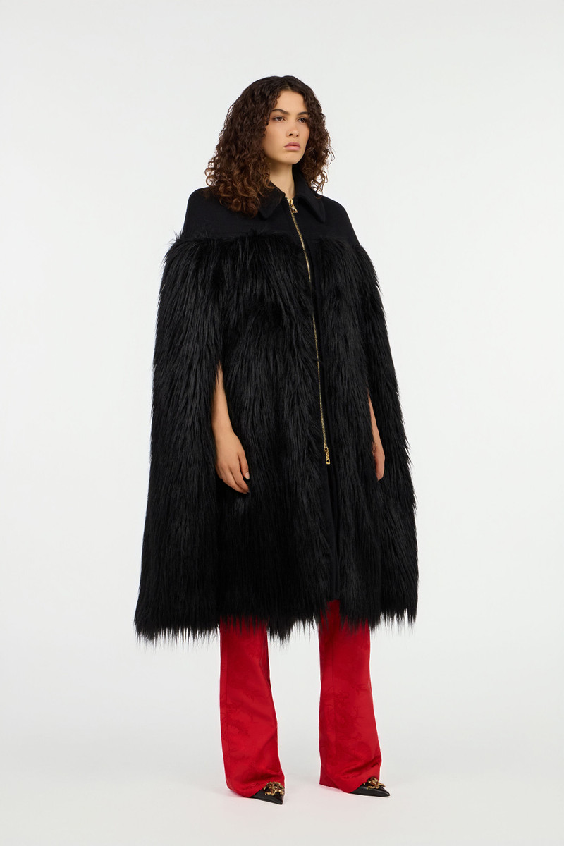Black Faux Fur Cape With Zip 3