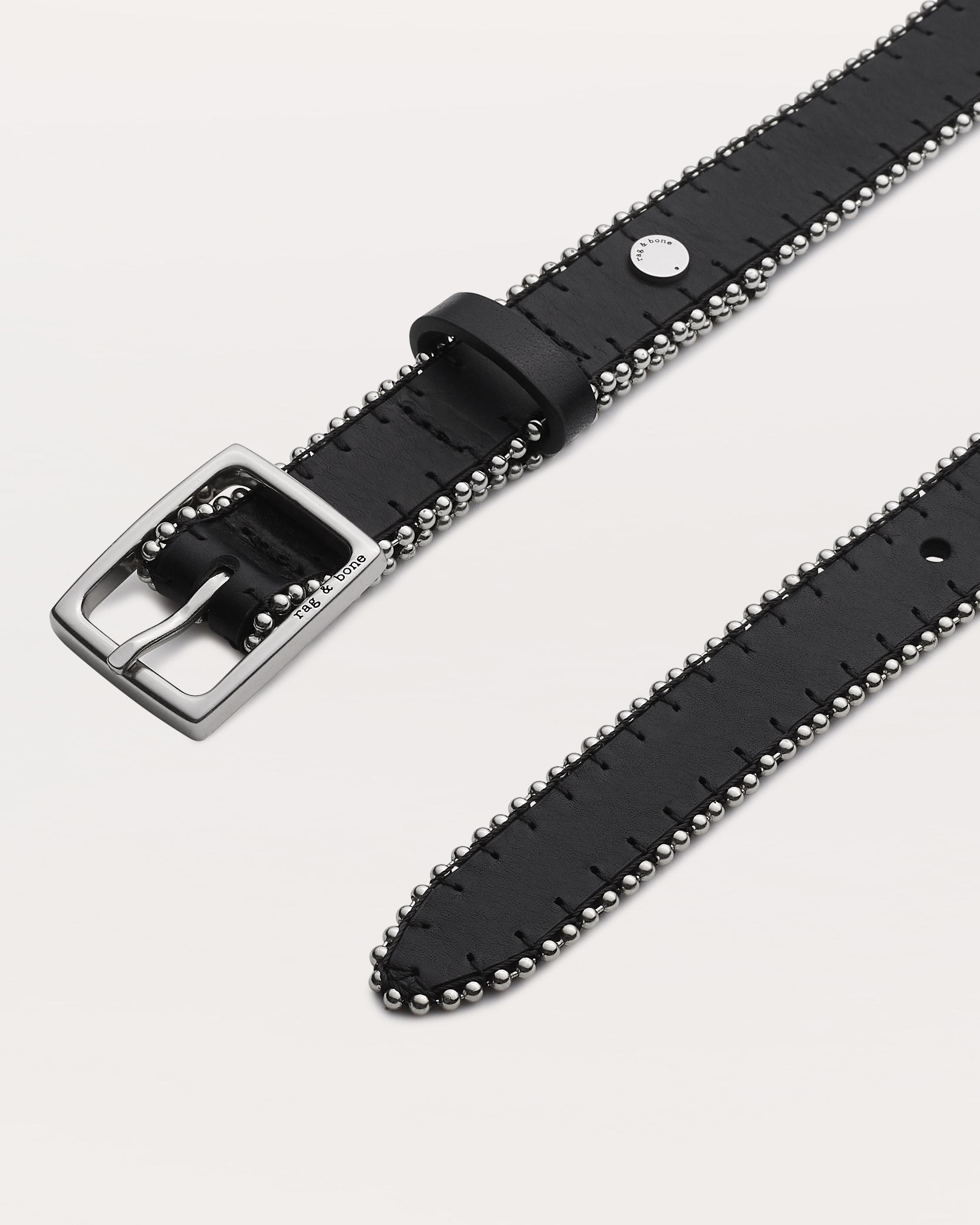 Beaded Chain-Trimmed Baby Boyfriend Leather Belt - 3
