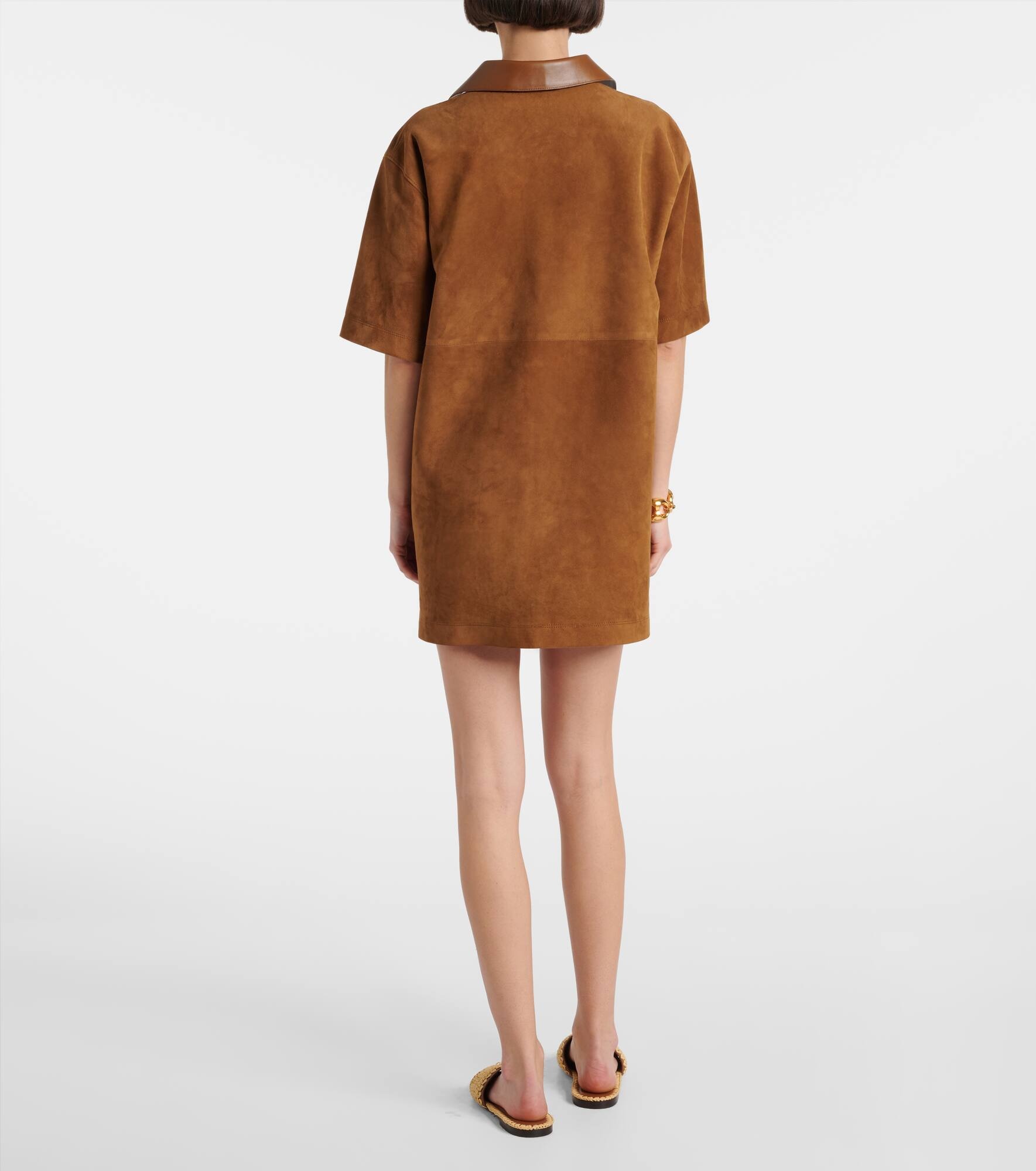 Horsebit leather-trimmed suede minidress - 3