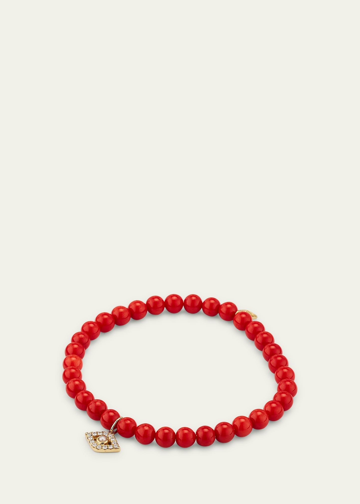 14K Large Evil Eye Charm on Peach Coral Bracelet - 4