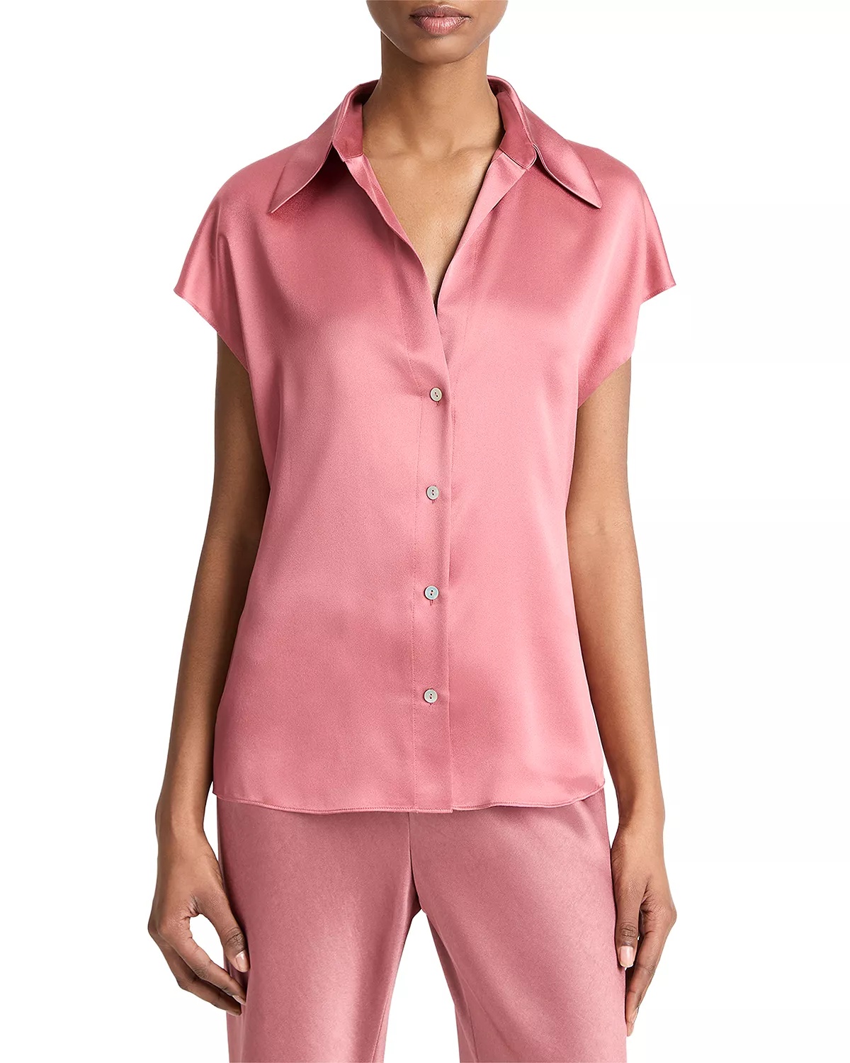 Silk Cap Sleeve Ruched Back Shirt - 1