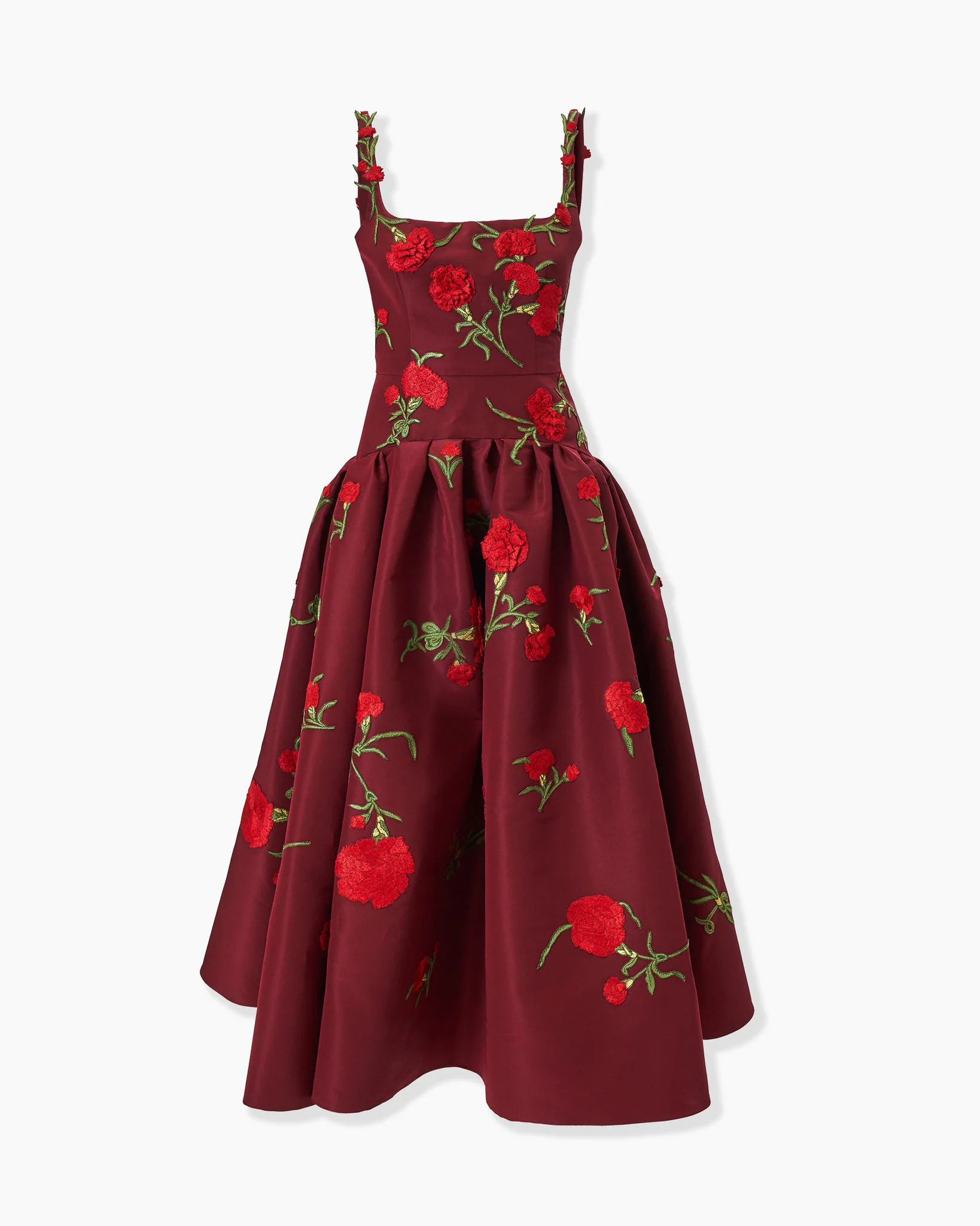 Carnation-Embroidered Scoop Neck Dress - 1