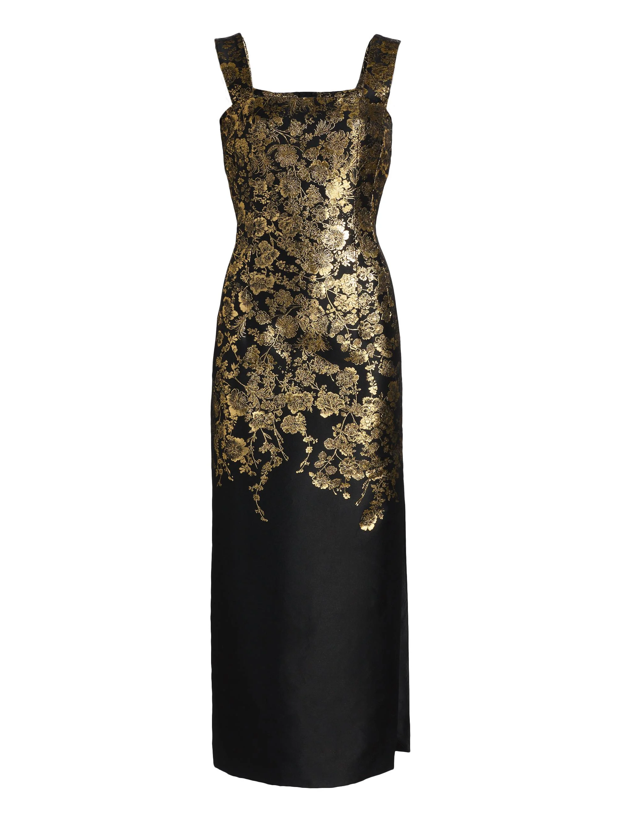 Women's Floral Brocade Shealth Dress - Black Gold - 1