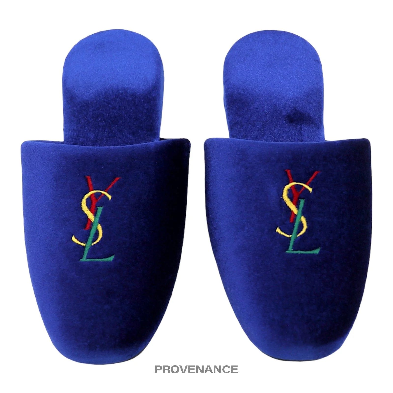 Yves Saint Laurent YSL Logo Slipper - Blue Velour - 1
