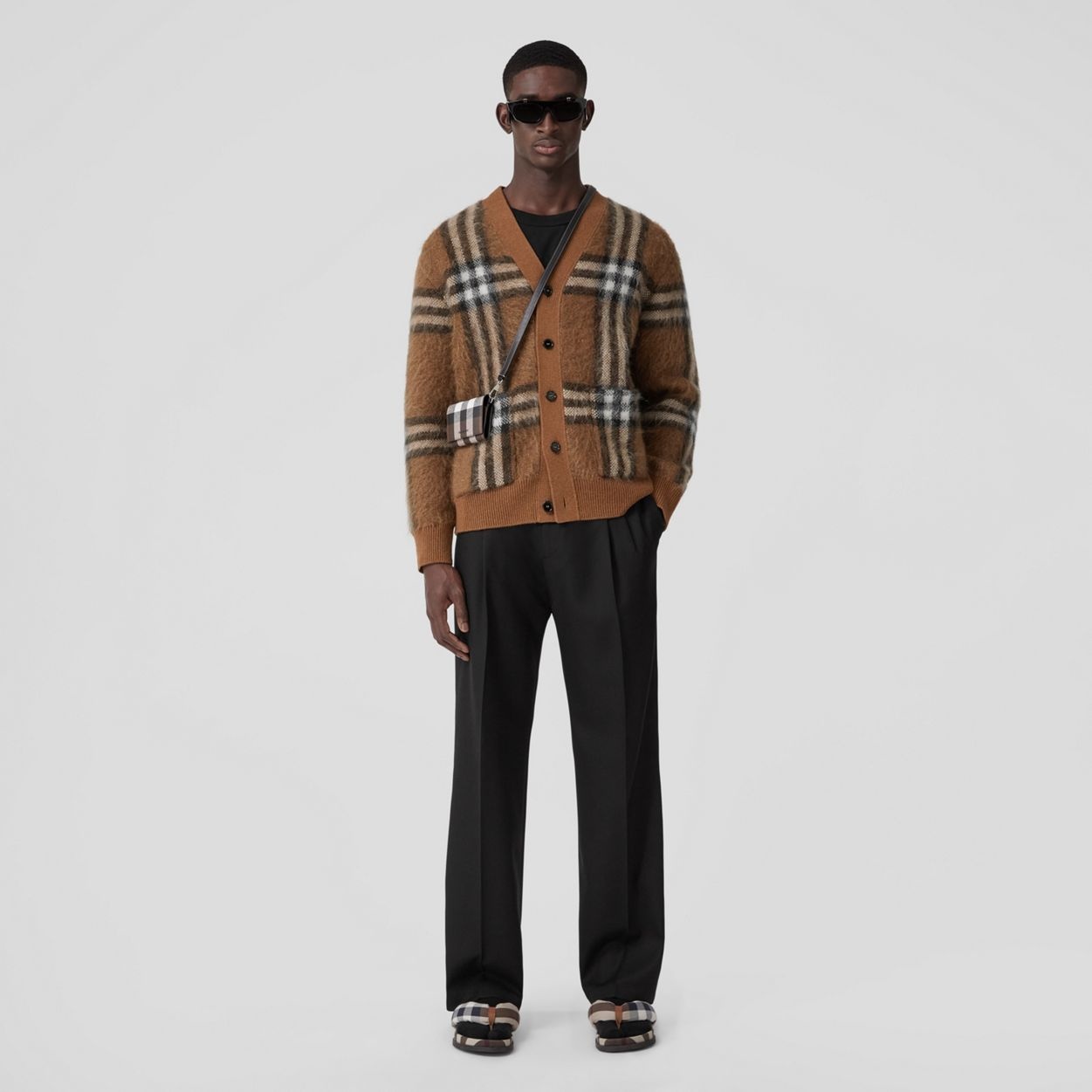 Check Wool Mohair Blend Jacquard Cardigan - 2