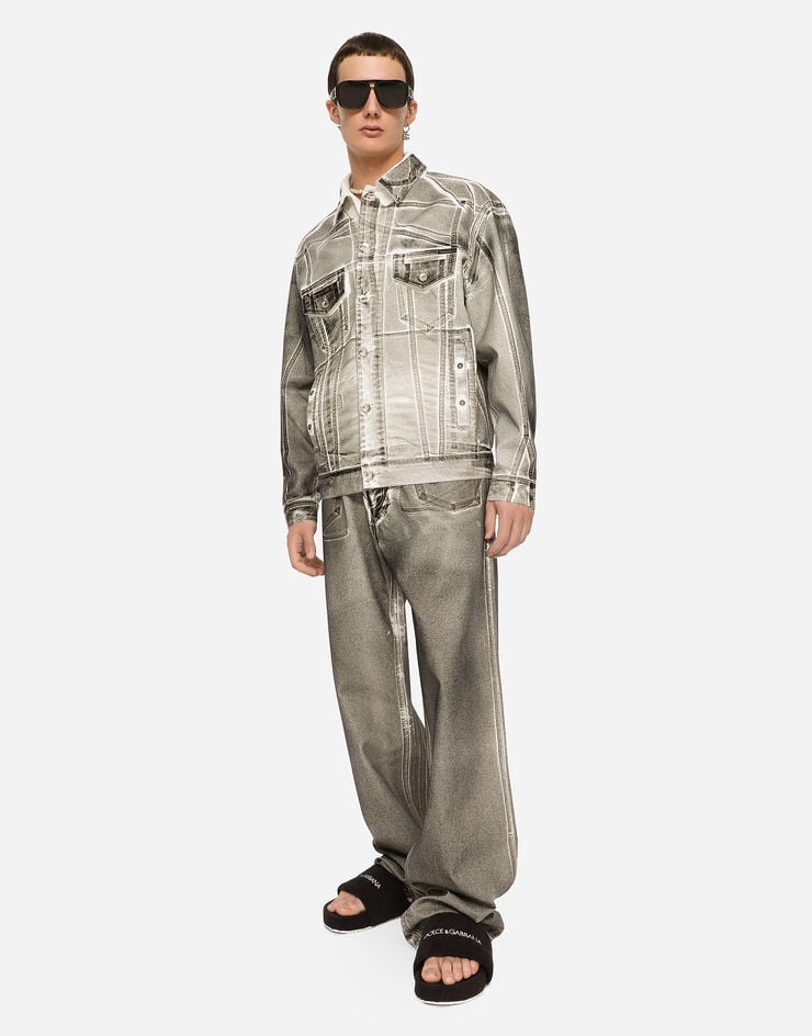 Coated gray straight-leg jeans - 2