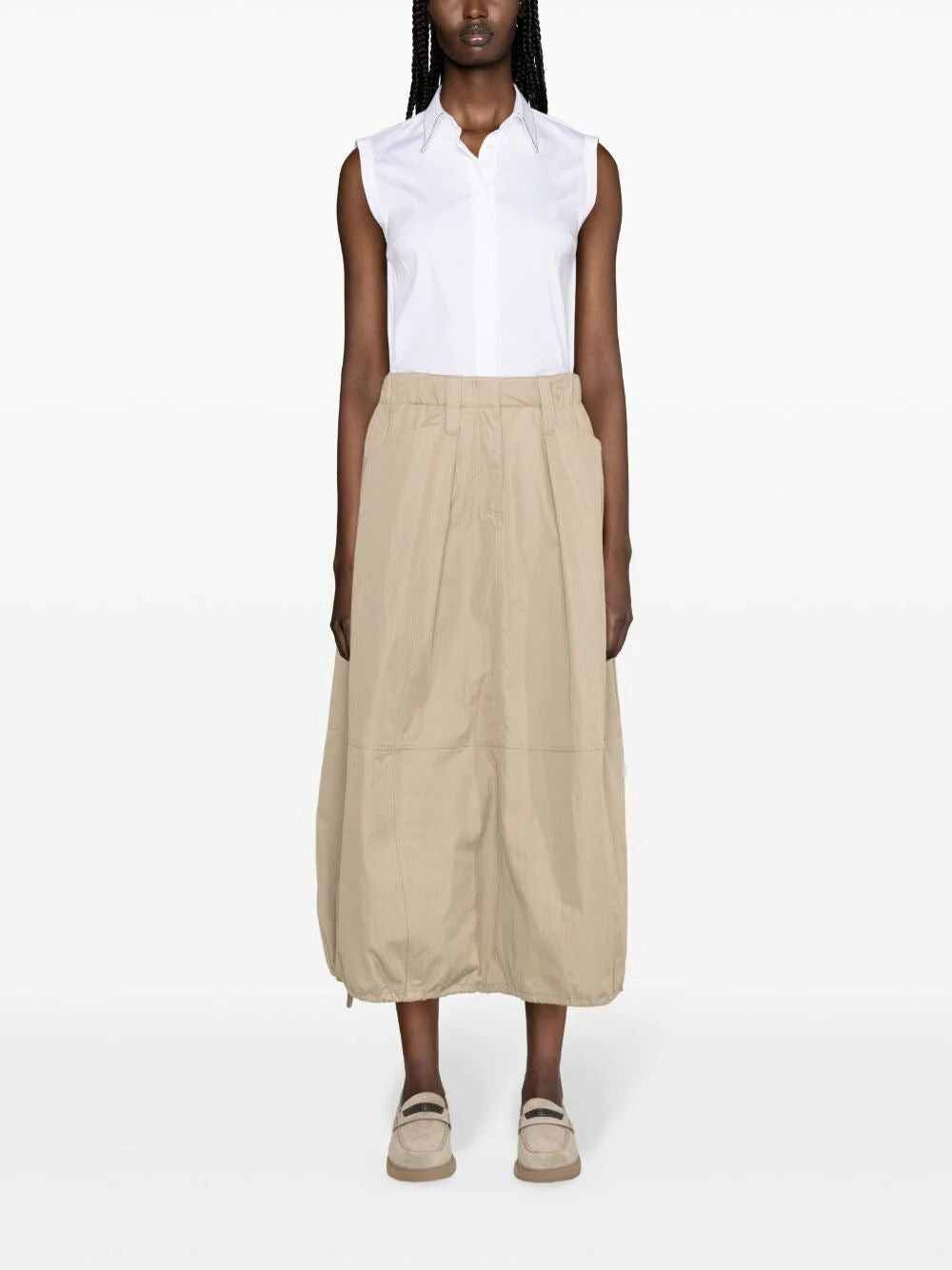 Brunello Cucinelli Women Stretch Cotton Poplin Sleeveless Shirt With `Shiny` Trim - 2