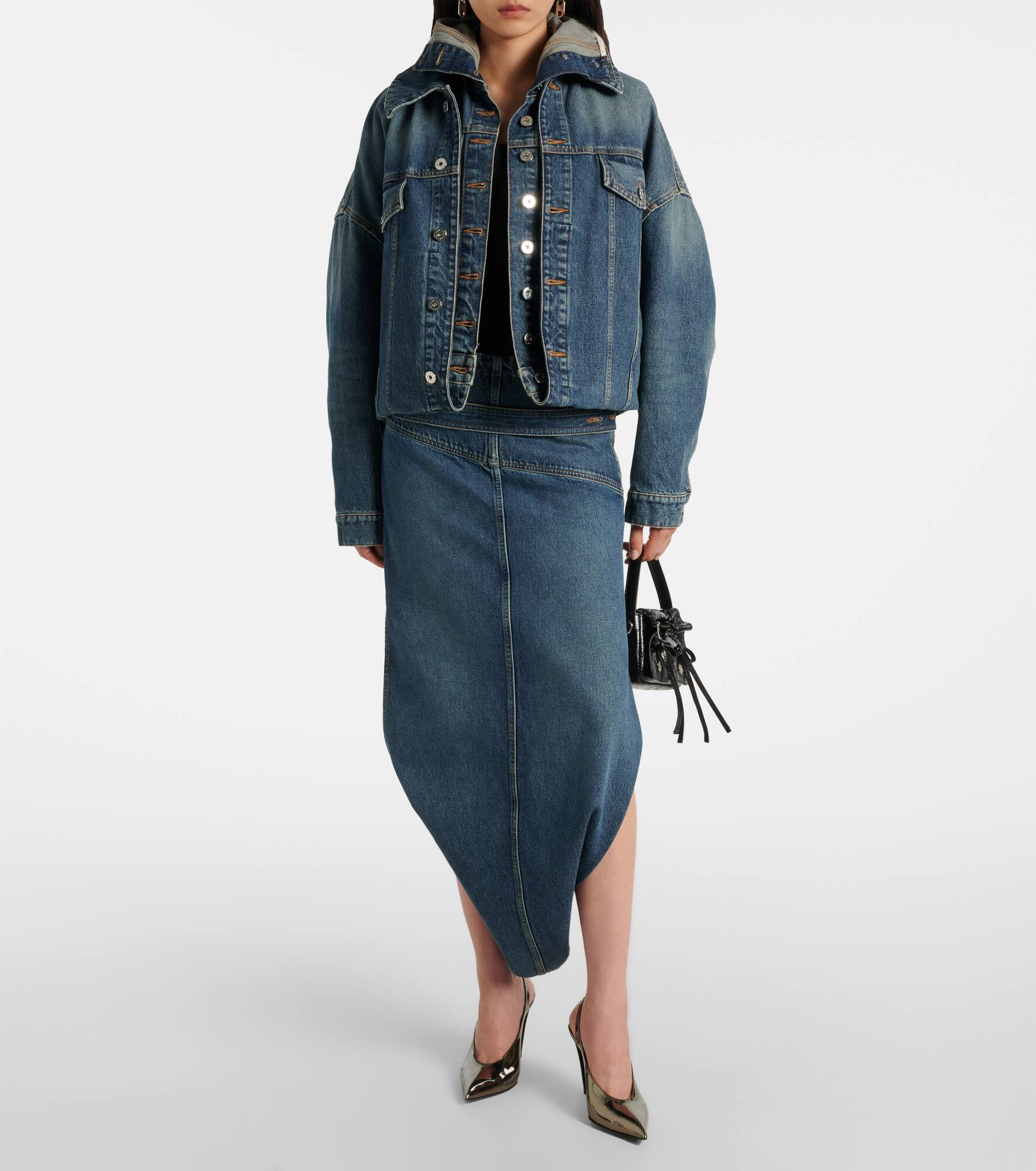 Denim asymmetric midi skirt - 2
