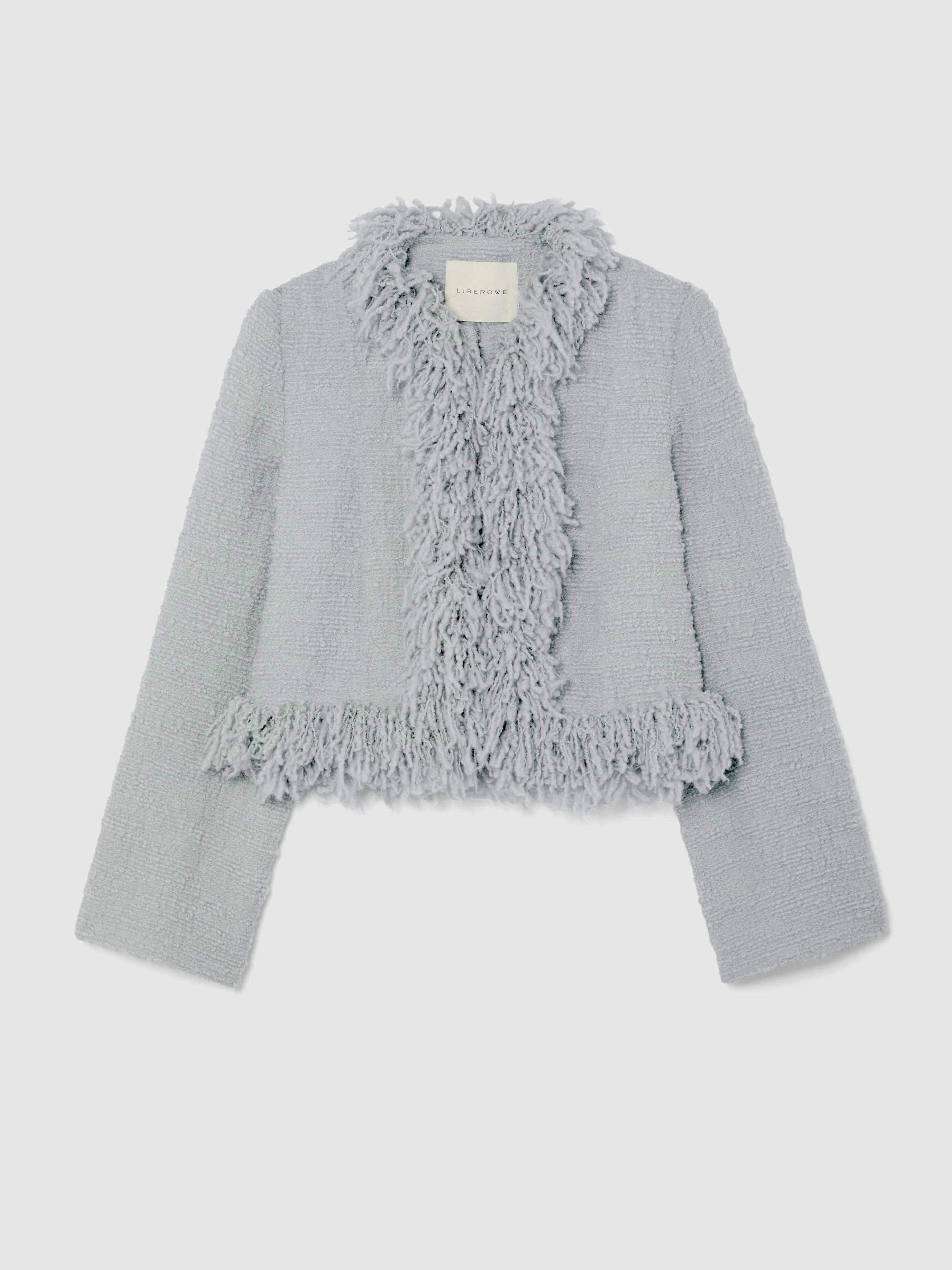 CROPPED FRINGE JACKET IN ICE BLUE - 1