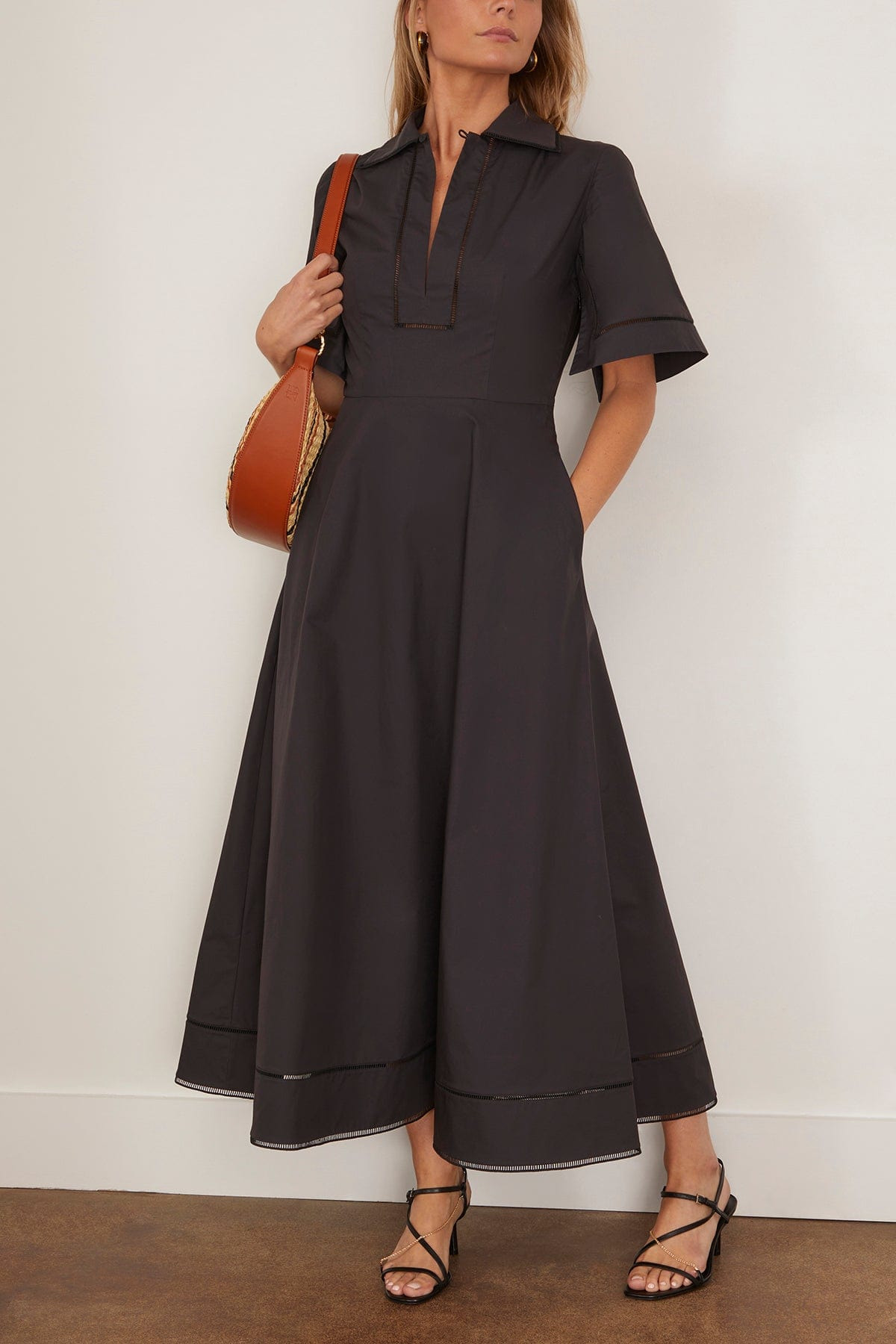 Ladder Embroidered Poplin Dress in Black - 2
