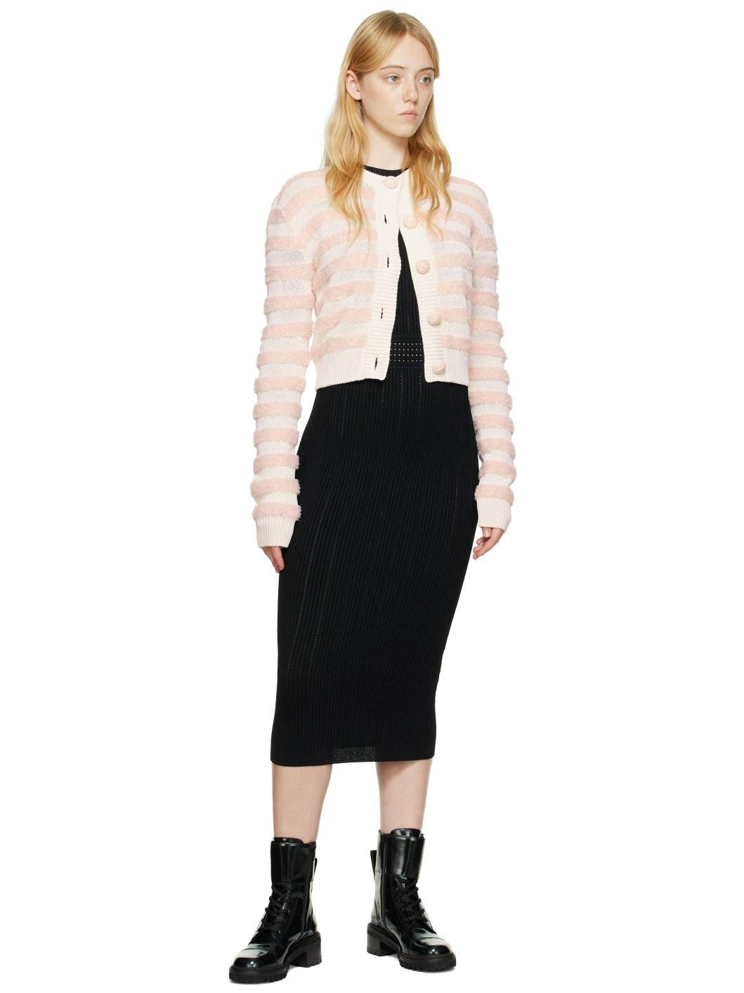 White & Pink Striped Cardigan - 4