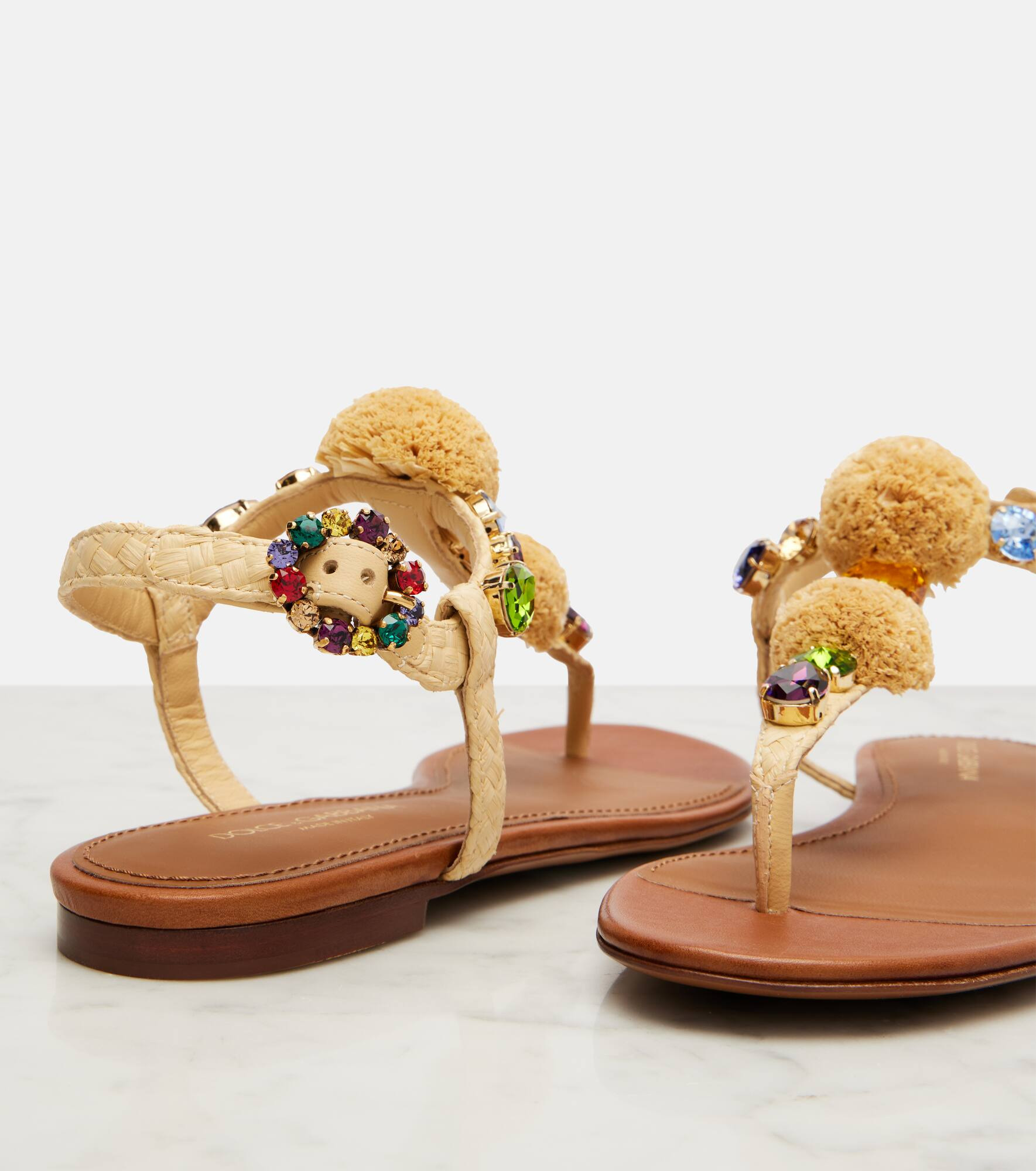 Embellished raffia-effect thong sandals - 5