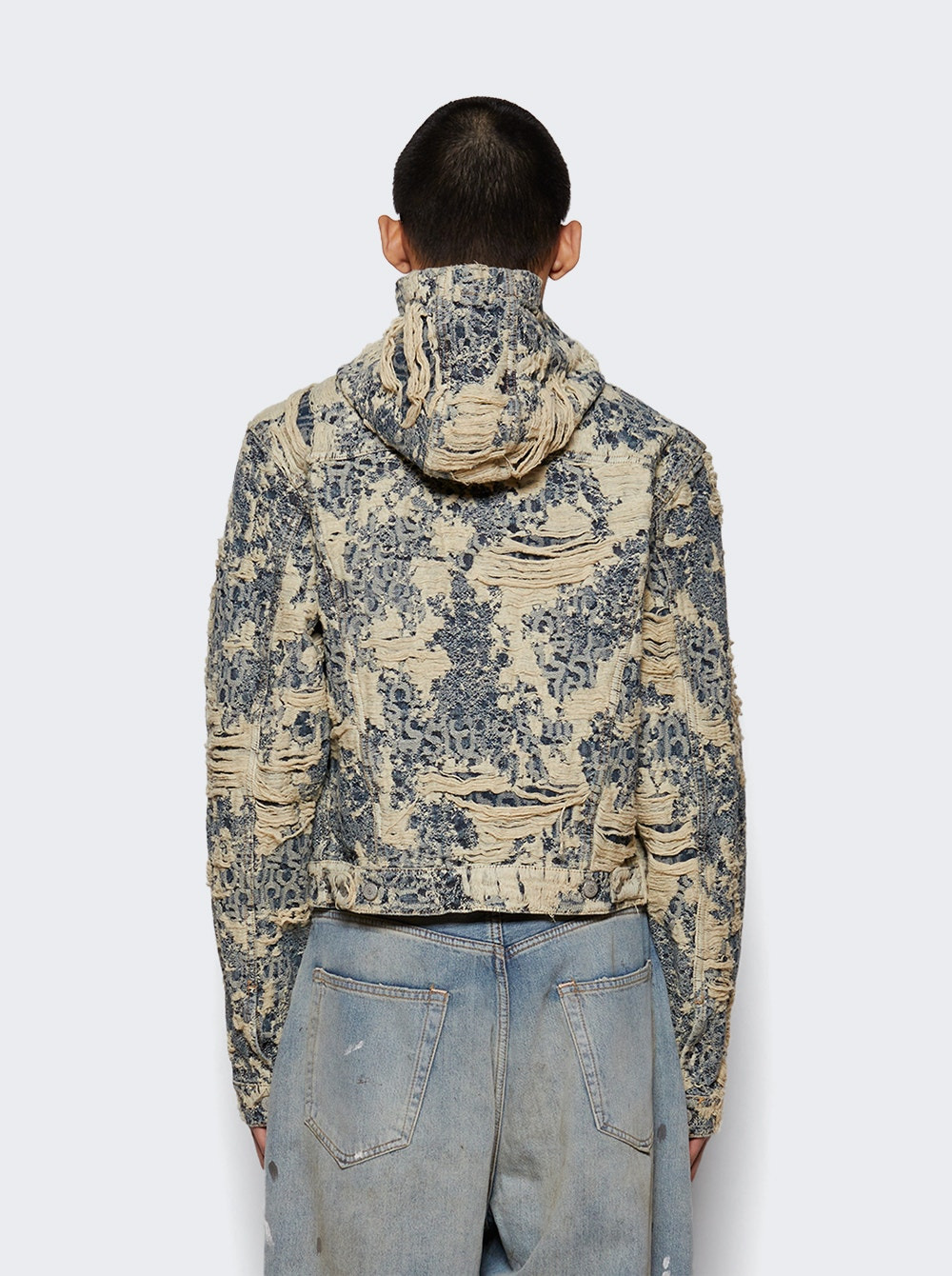 Orayo U Denim Distressed Monogram Jacket Mid Blue - 4