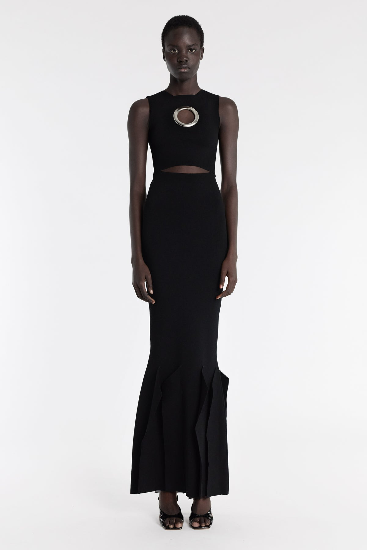 KNIT DRESS WITH HEM PANEL DETAIL BLACK - 1