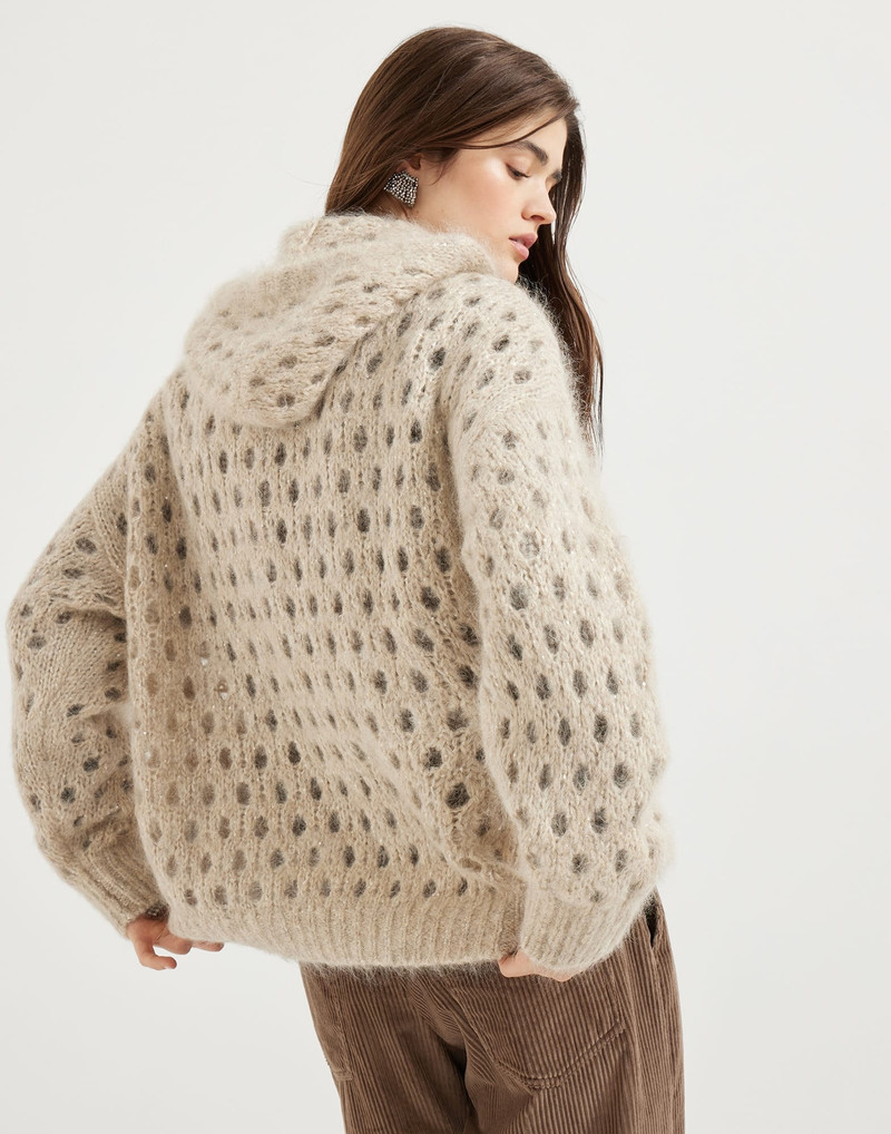 Brunello Cucinelli Wispy mohair and wool dazzling net cardigan with hood outlook