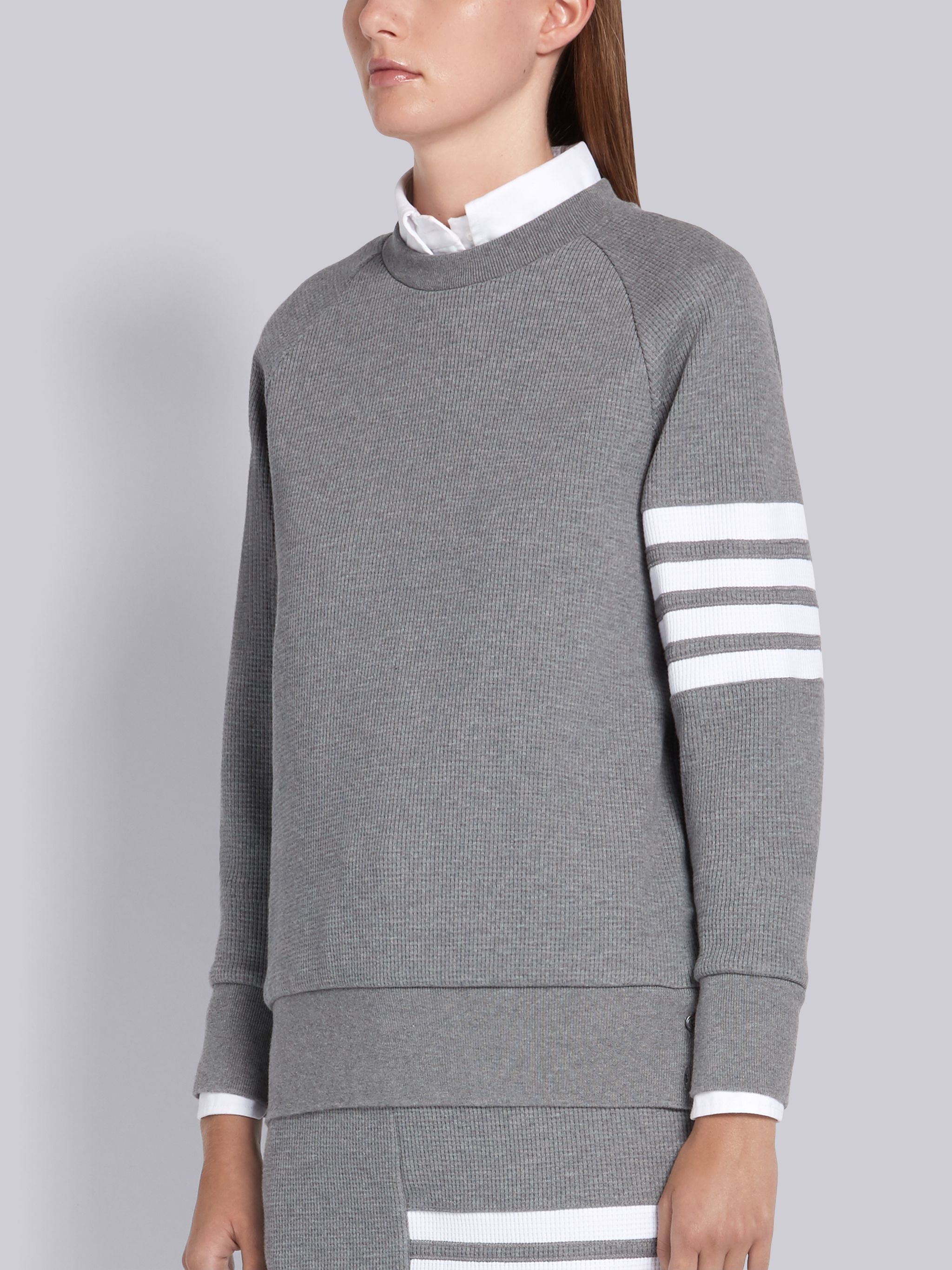 Medium Grey Waffle Crewneck 4-Bar Sweatshirt - 2