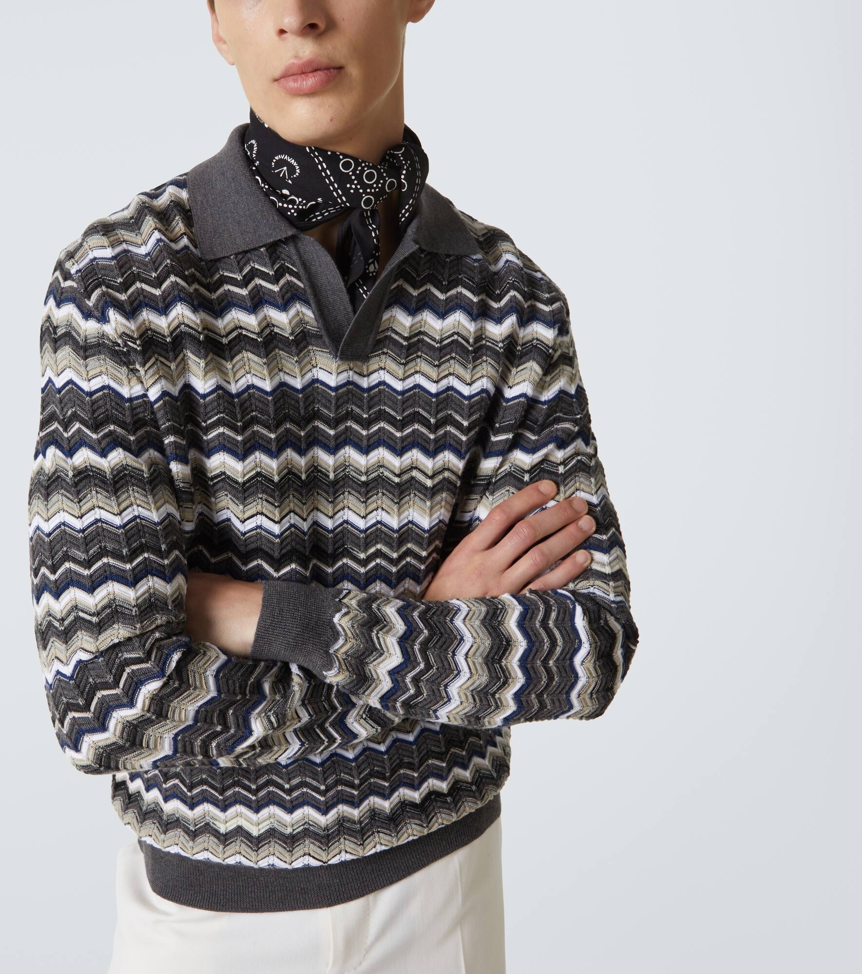 Zigzag wool and cotton polo sweater - 5