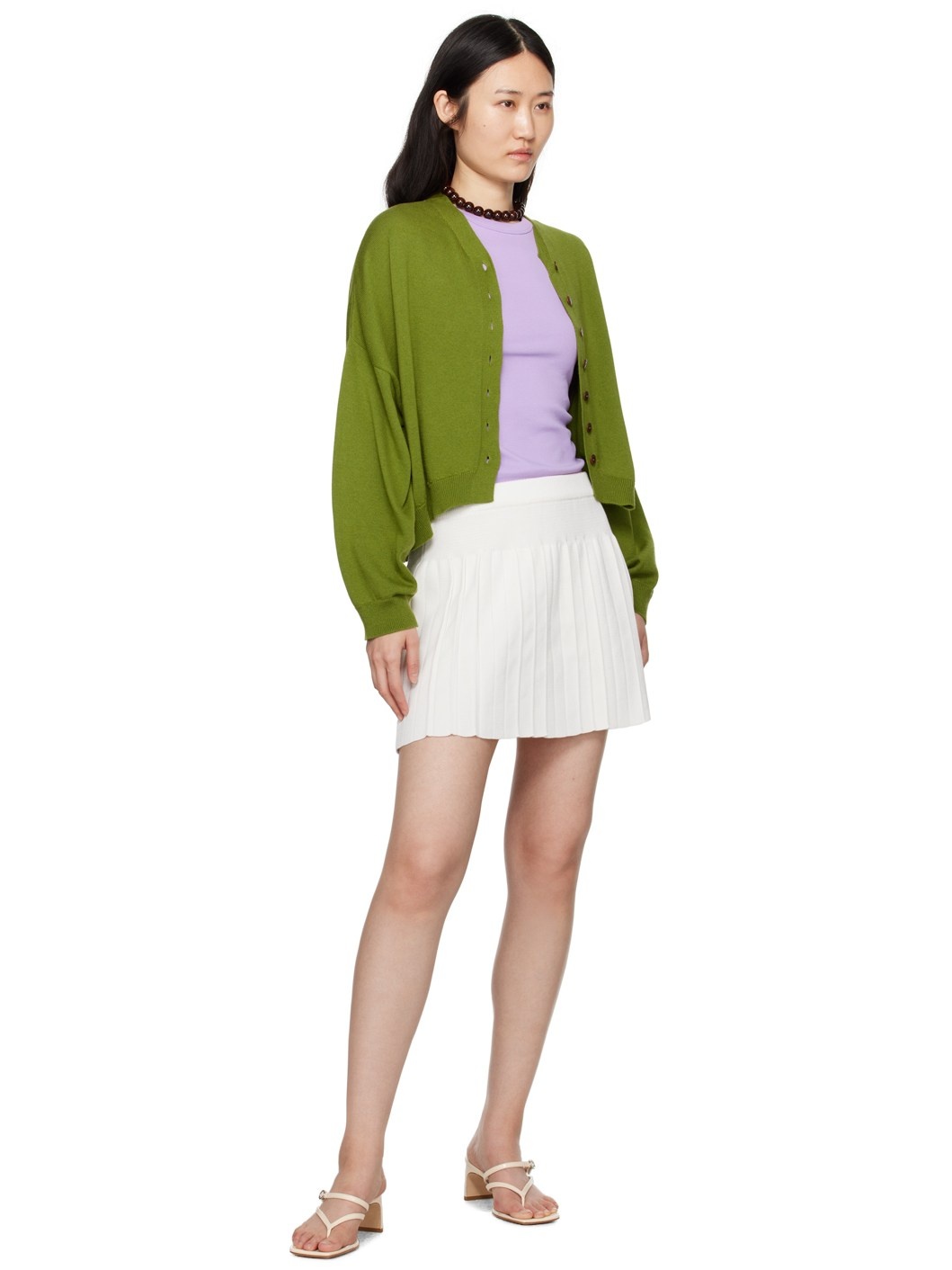 White Pleated Miniskirt - 4