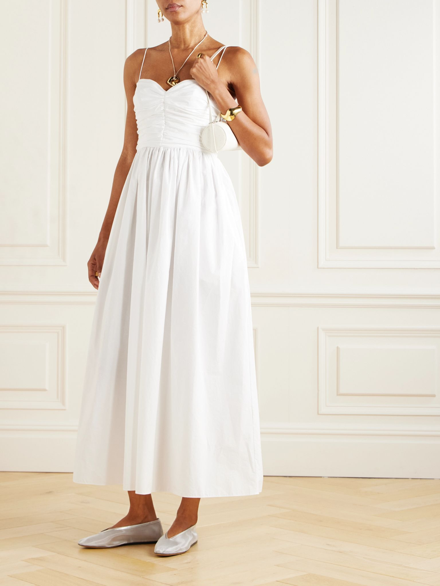Gathered organic cotton-poplin midi dress White - 2
