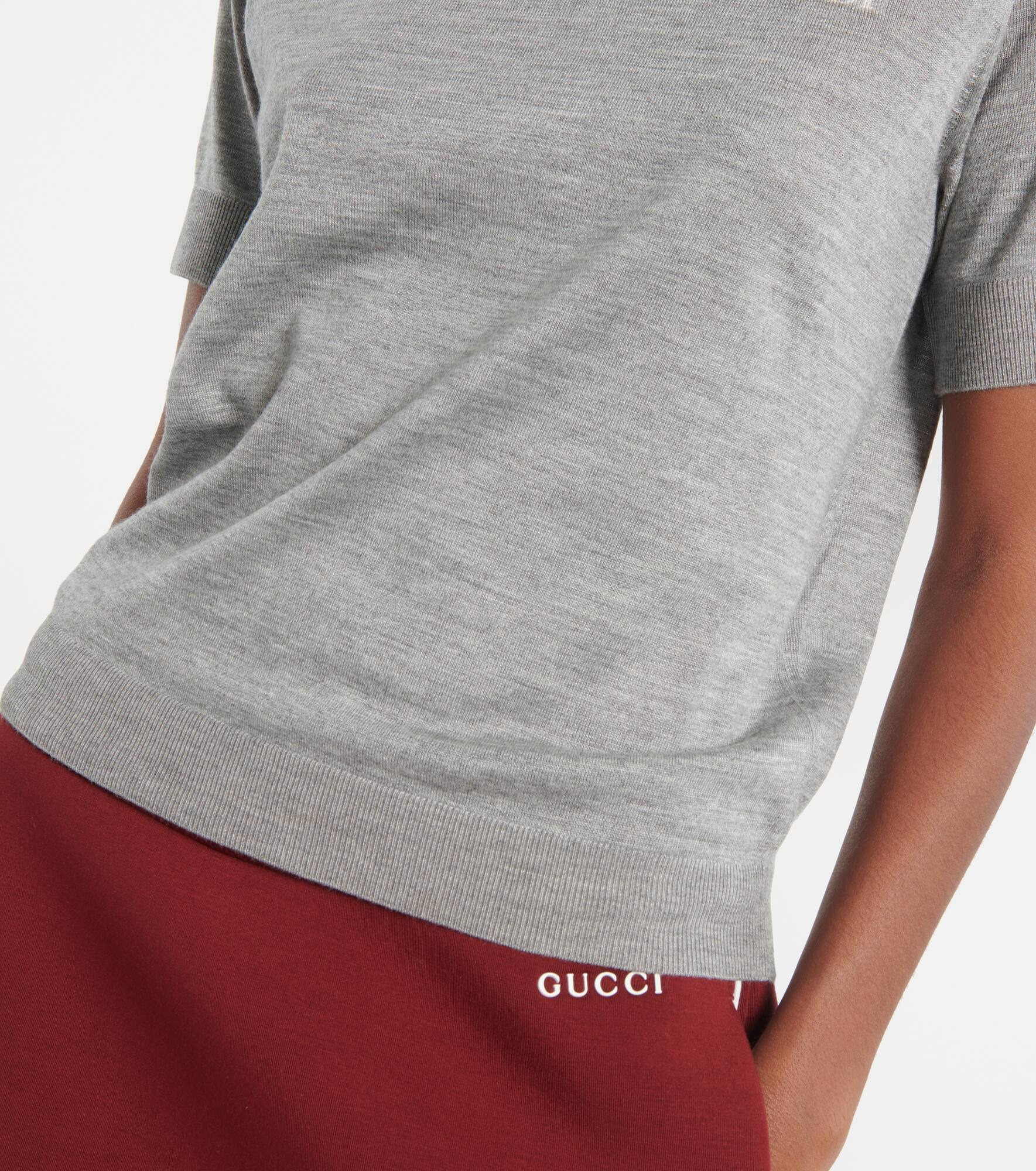 Logo knitted cashmere and silk T-shirt - 5