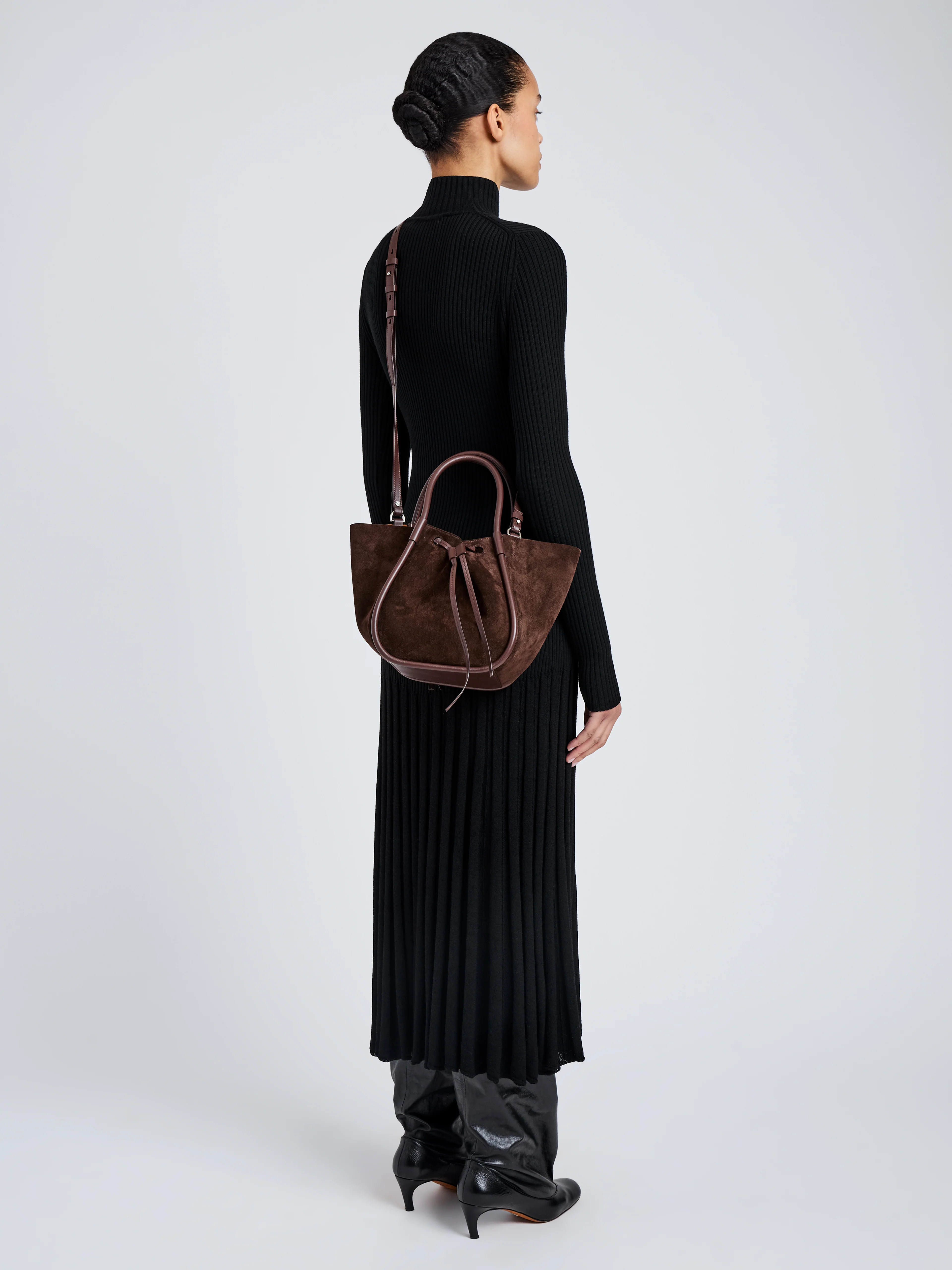 Small Ruched Tote in Soft Suede - 3