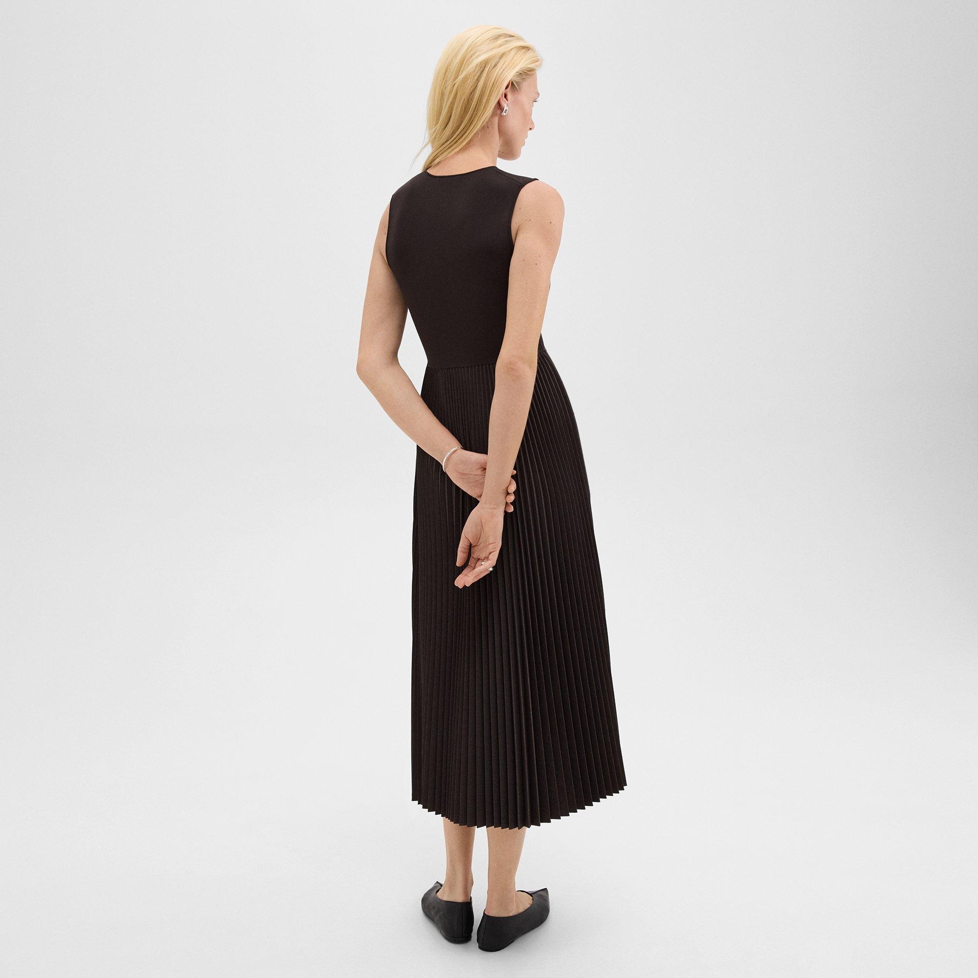 Pleated Combo Dress in Stretch Wool-Blend - 4