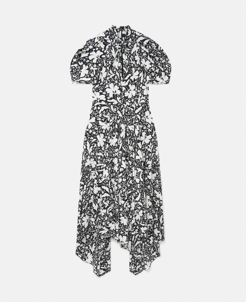 Forest Floral Print Silk Puff Sleeve Dress 1