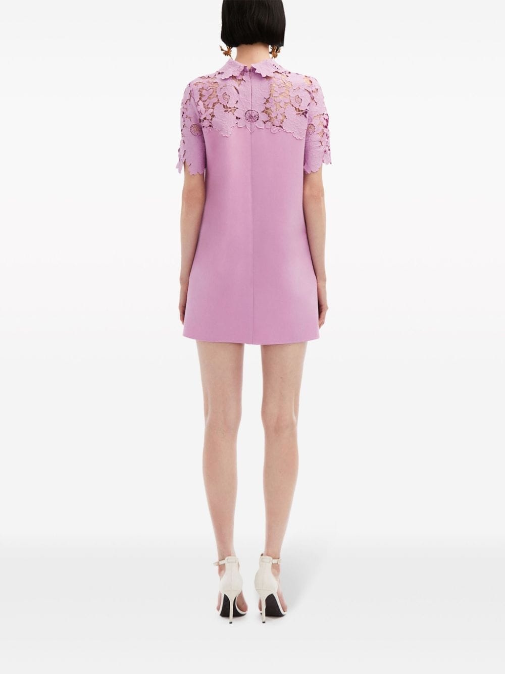 Mixed Botanical guipure-panel minidress - 4